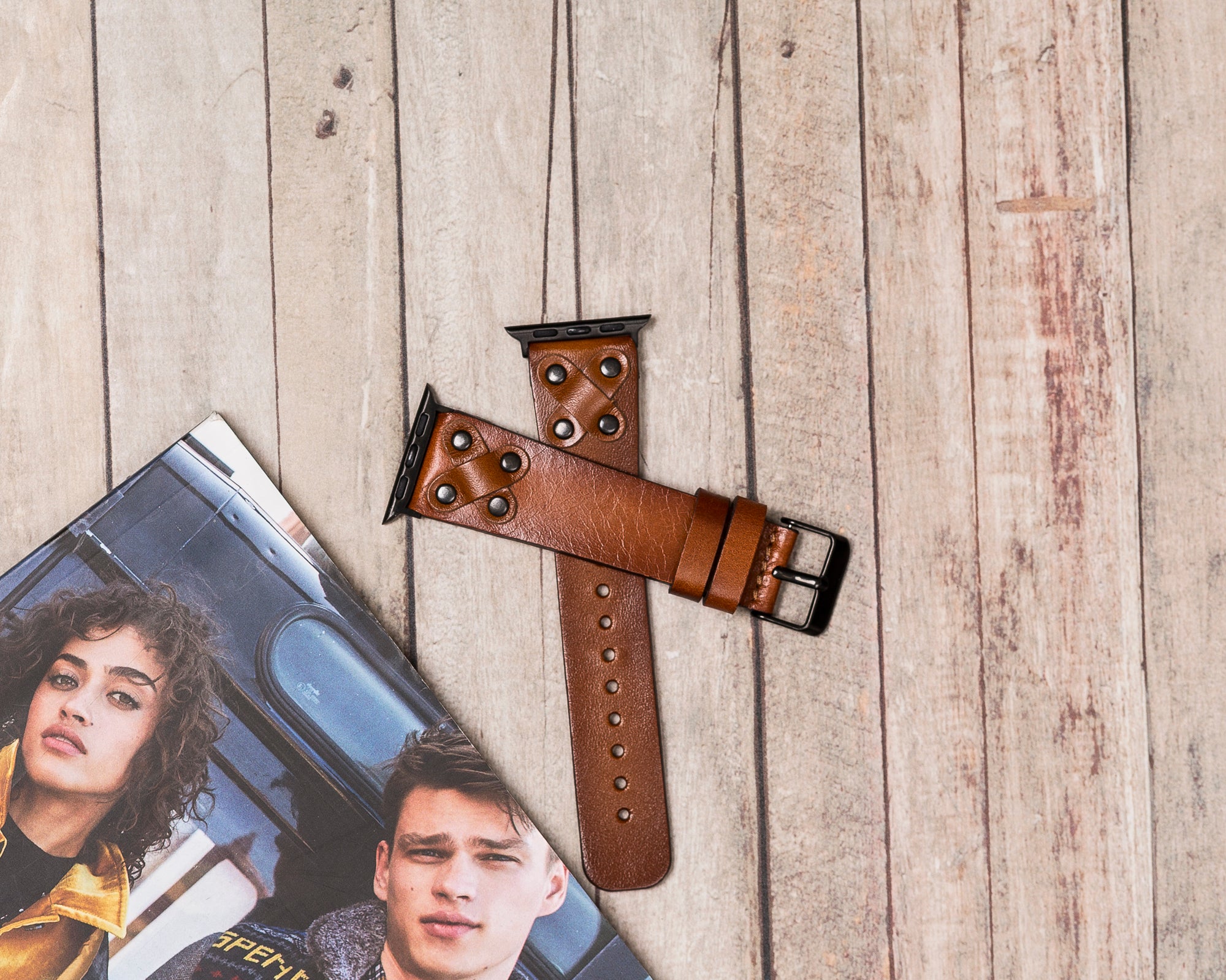 Handmade Burnished Gray Classic Natural Leather Band for Apple Watch