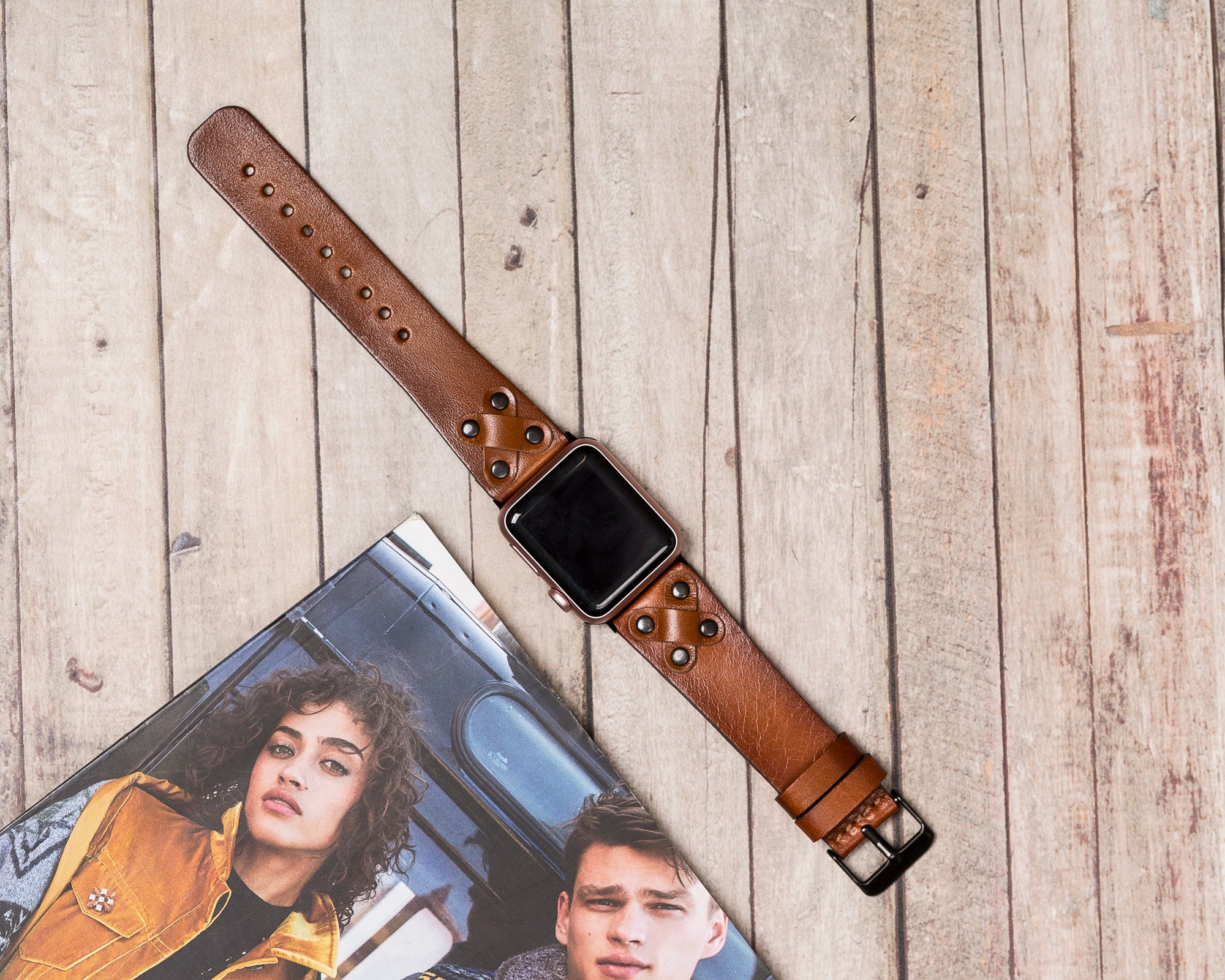 Handmade Burnished Gray Classic Natural Leather Band for Apple Watch