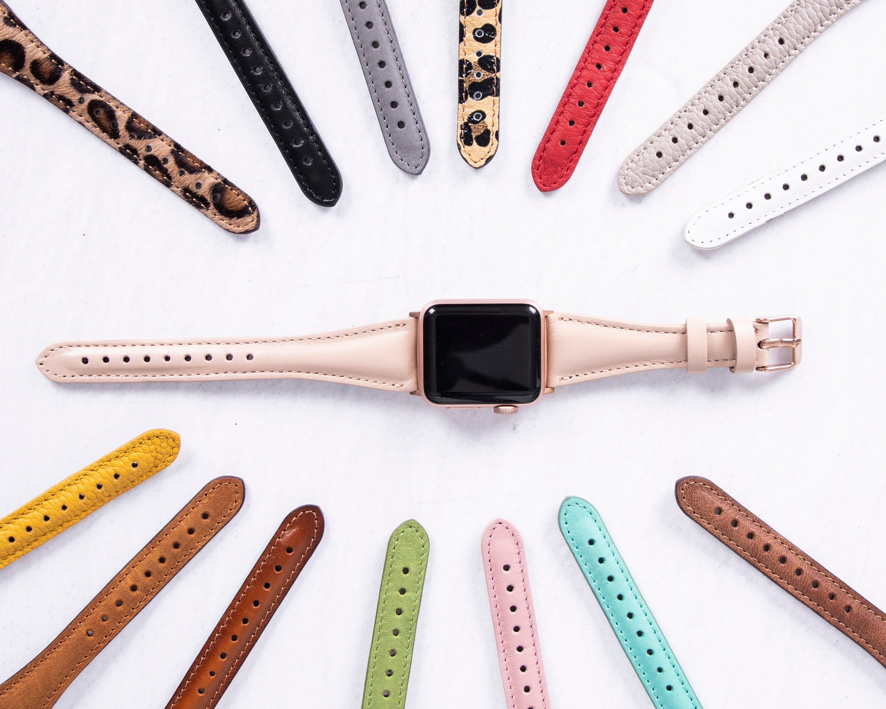 Handmade Nude Pink Slim Natural Leather Band for Apple Watch