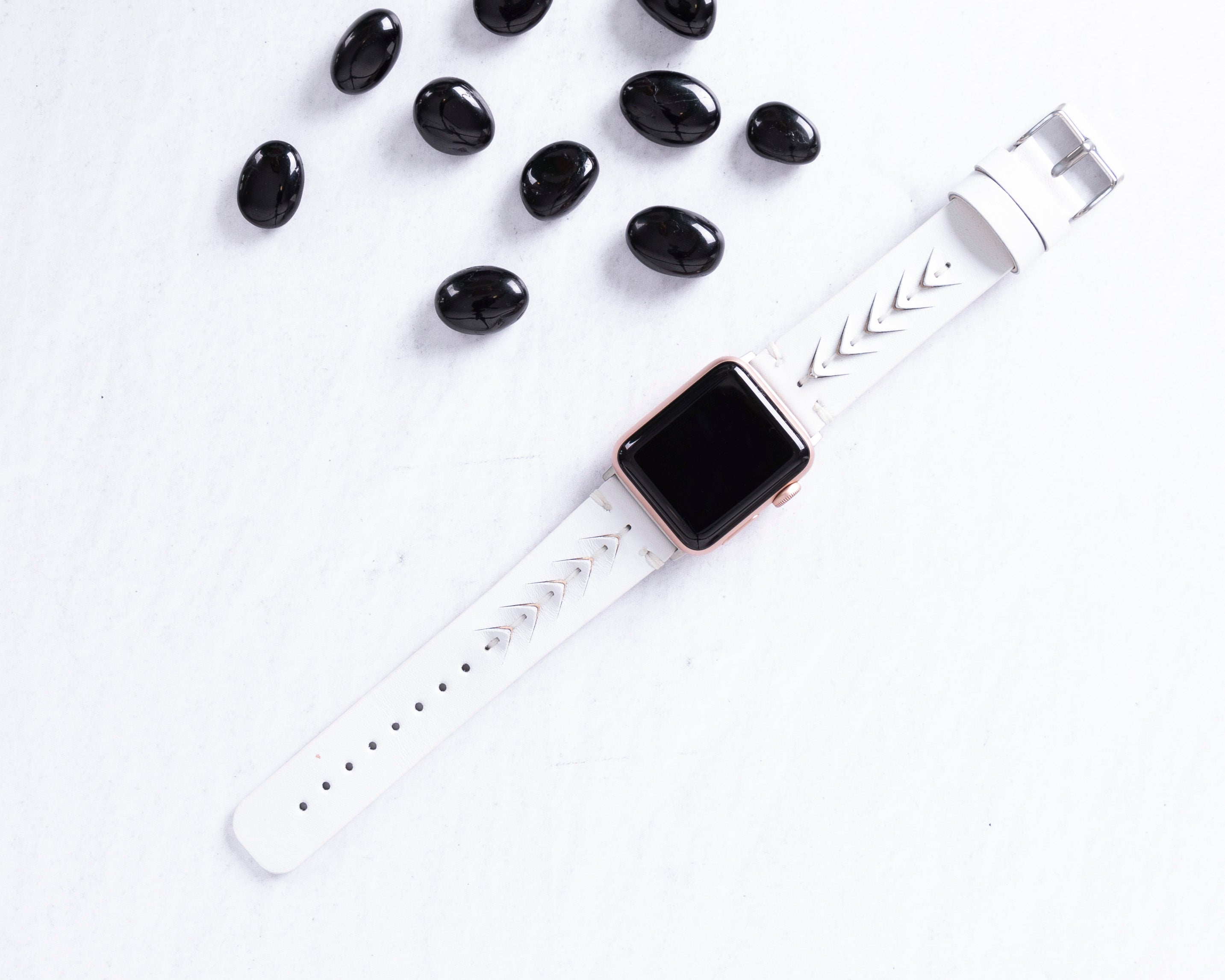 Handmade White Classic Vector Leather Band for Apple Watch