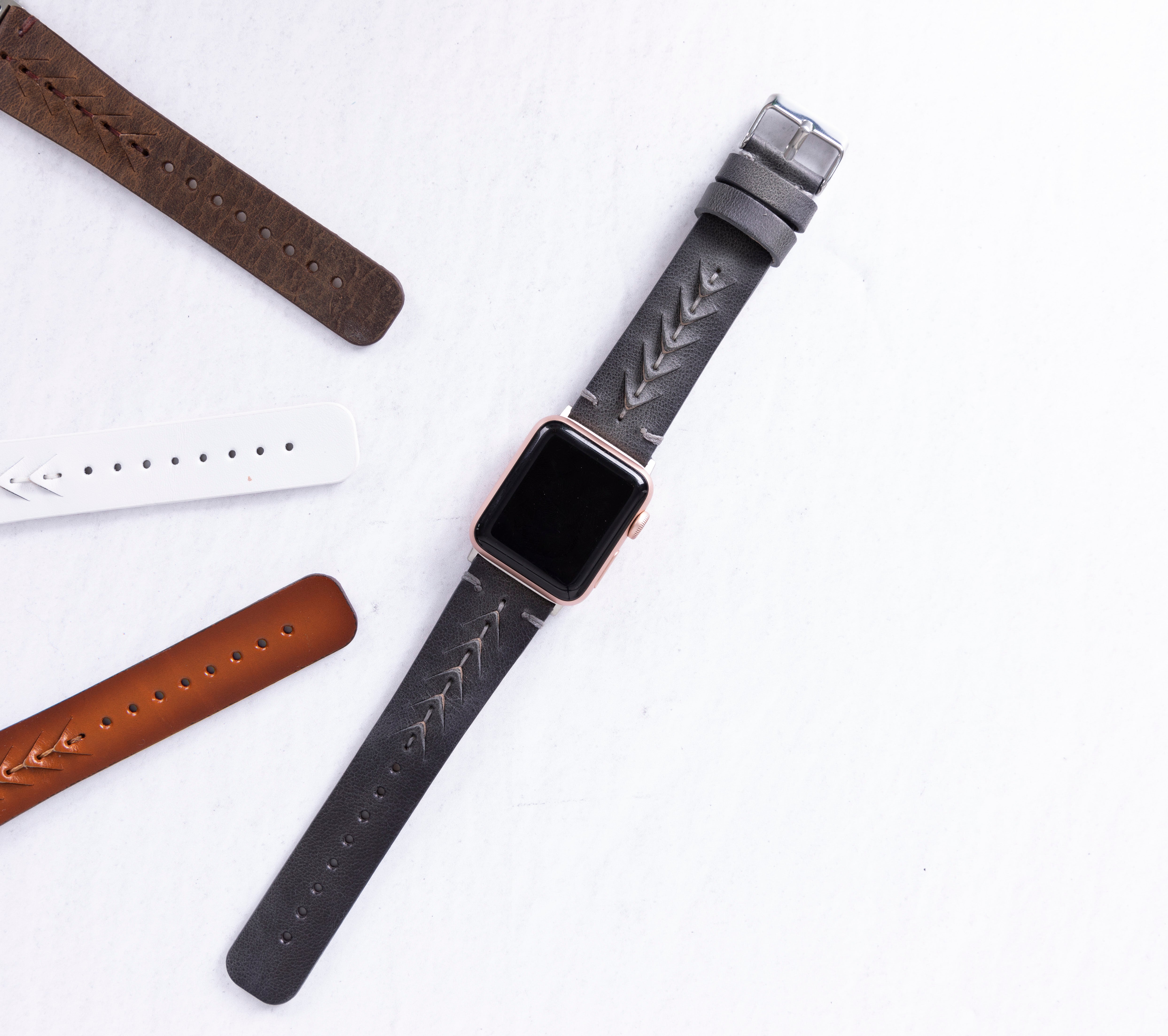 Handmade Burnished Gray Classic Vector Leather Band for Apple Watch