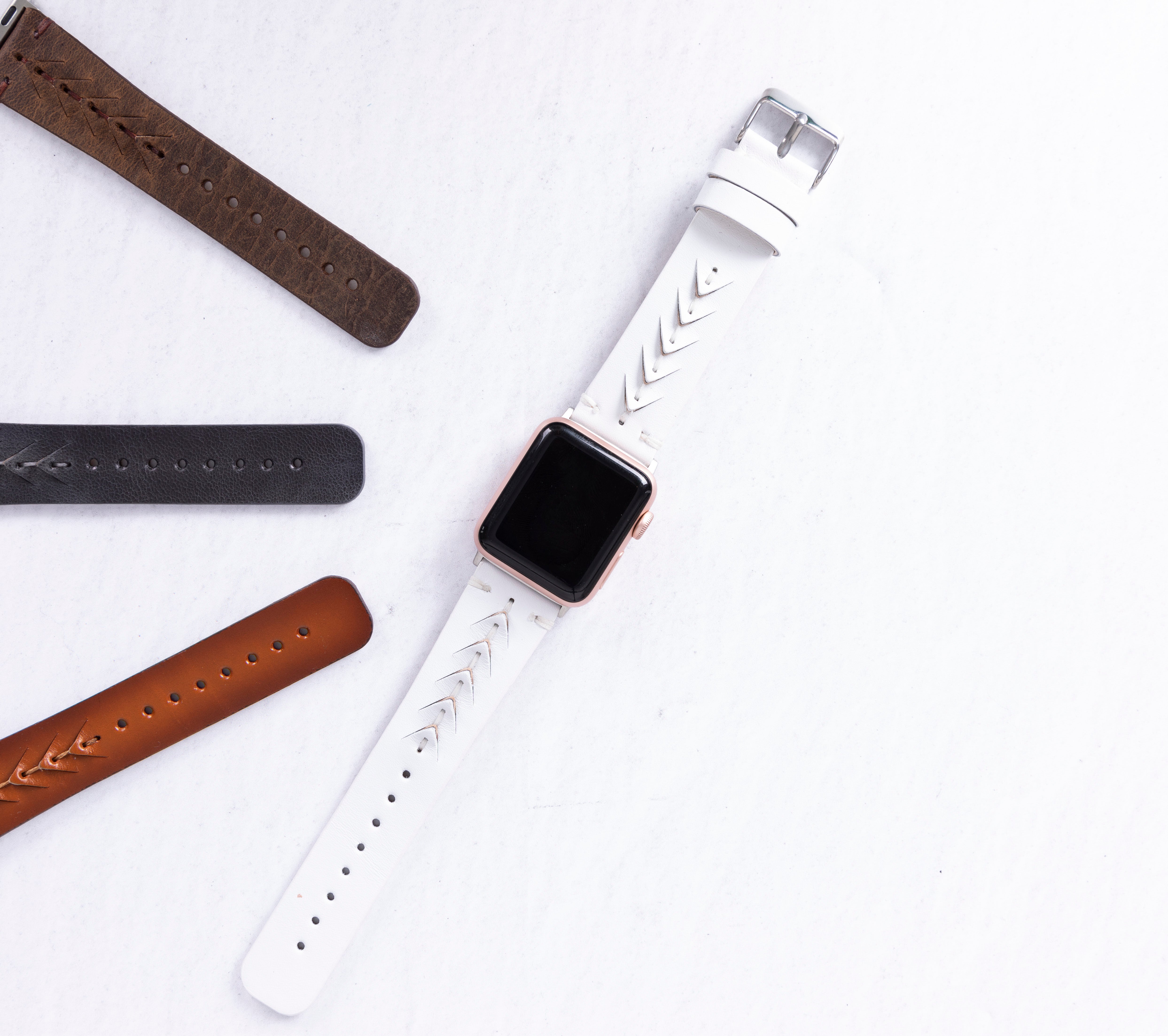 Handmade White Classic Vector Leather Band for Apple Watch
