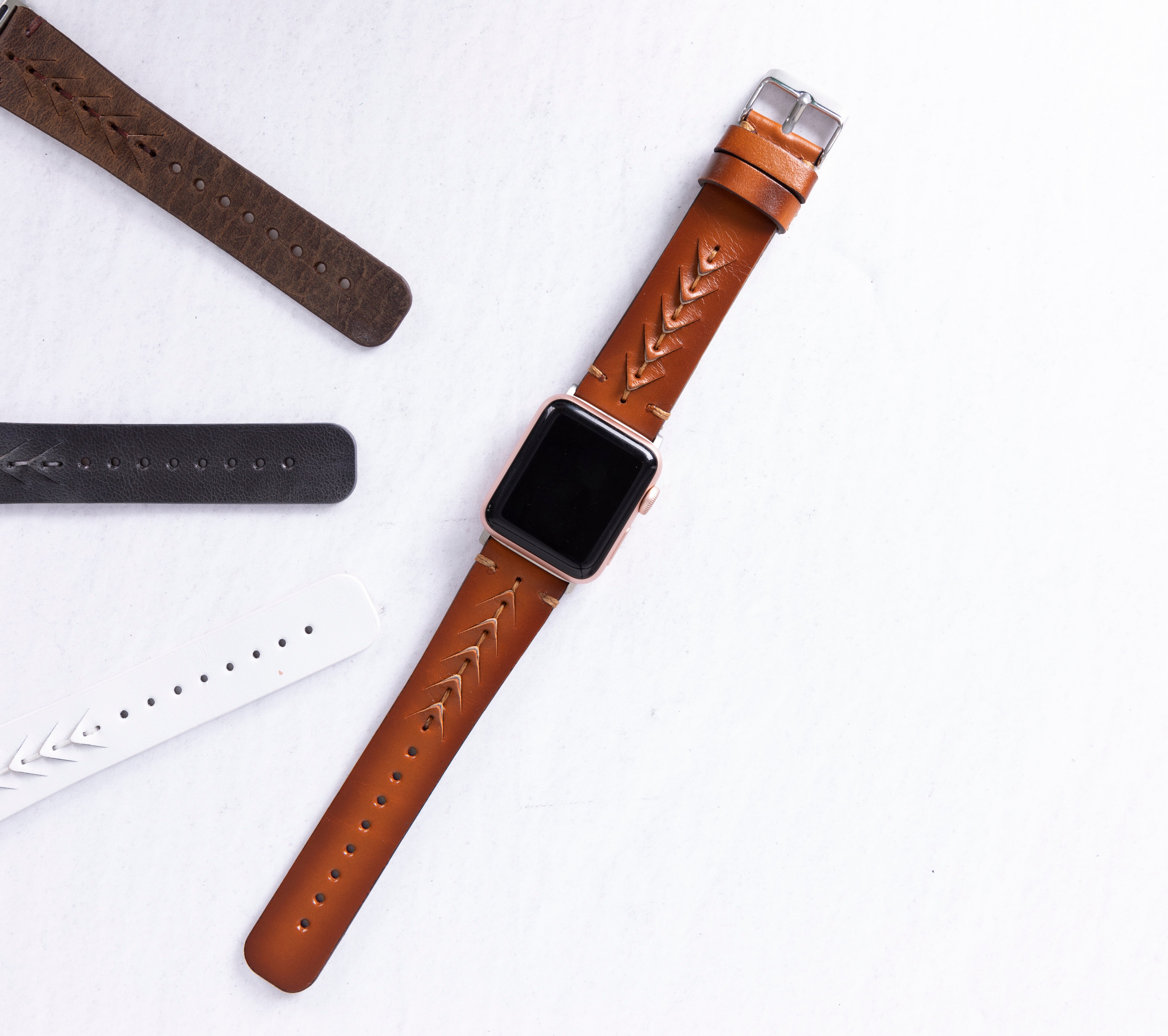Handmade Burnished Brown Classic Vector Leather Band for Apple Watch