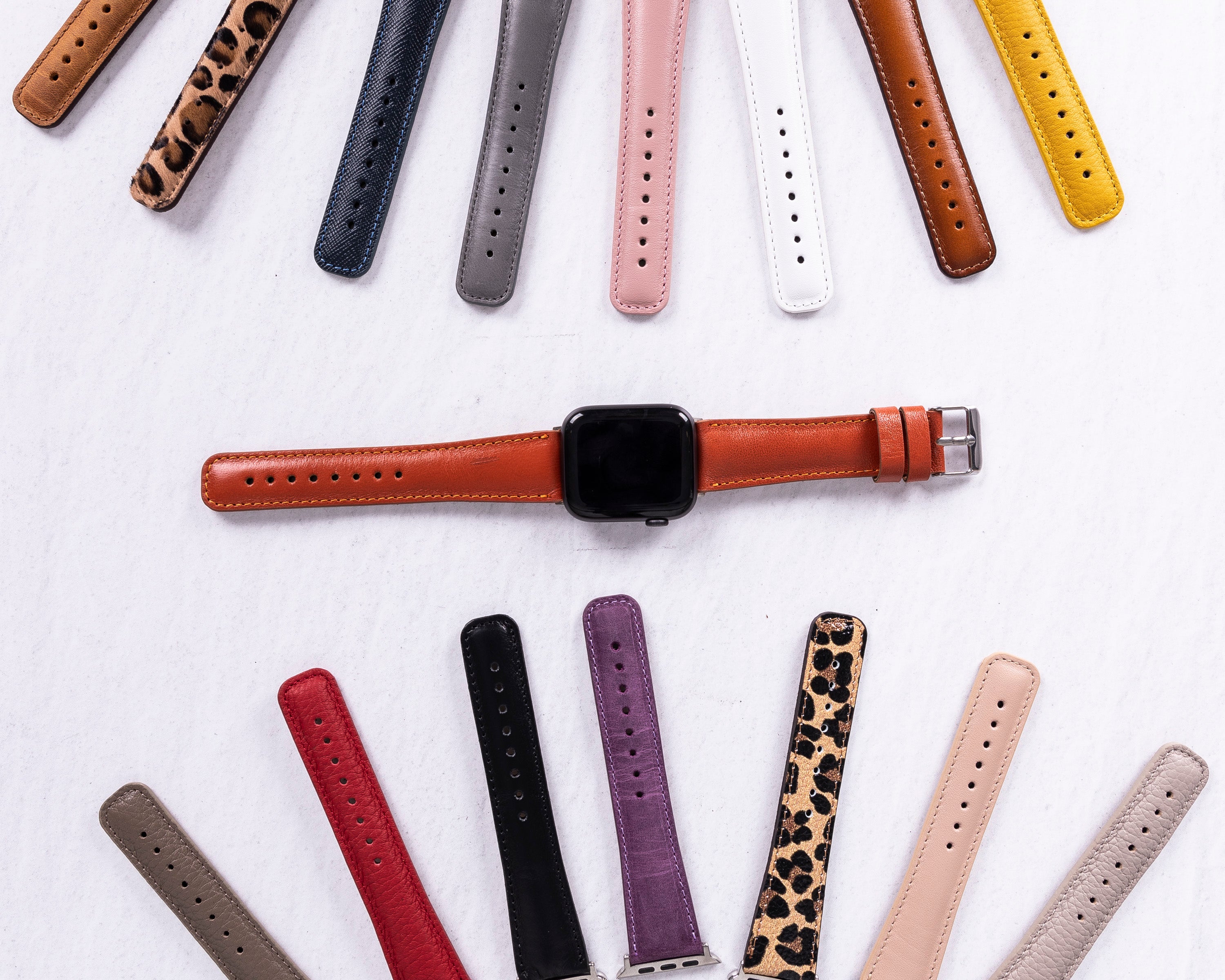 Handmade Orange Classic Natural Leather Band for Apple Watch