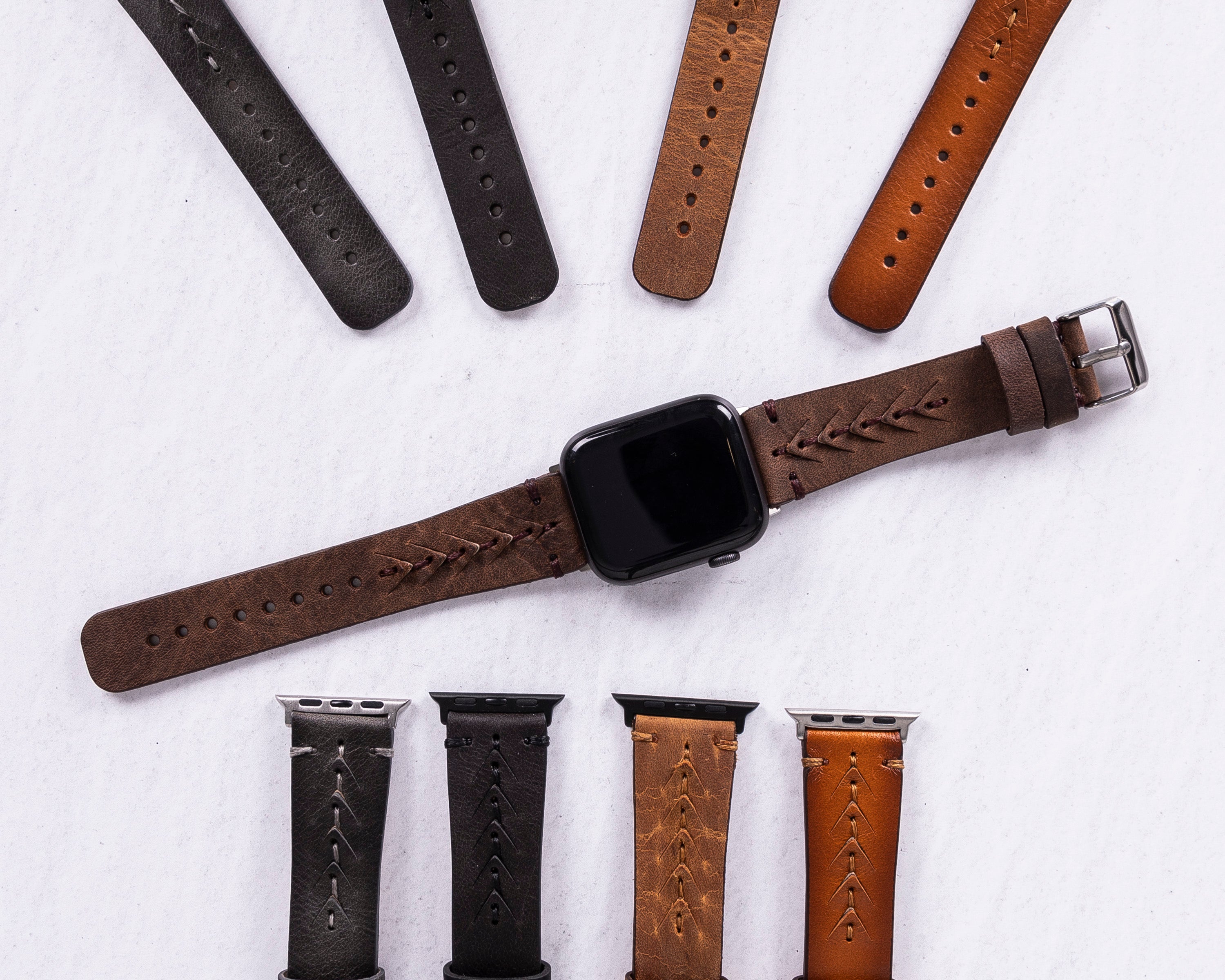 Handmade Dark Brown Classic Vector Leather Band for Apple Watch