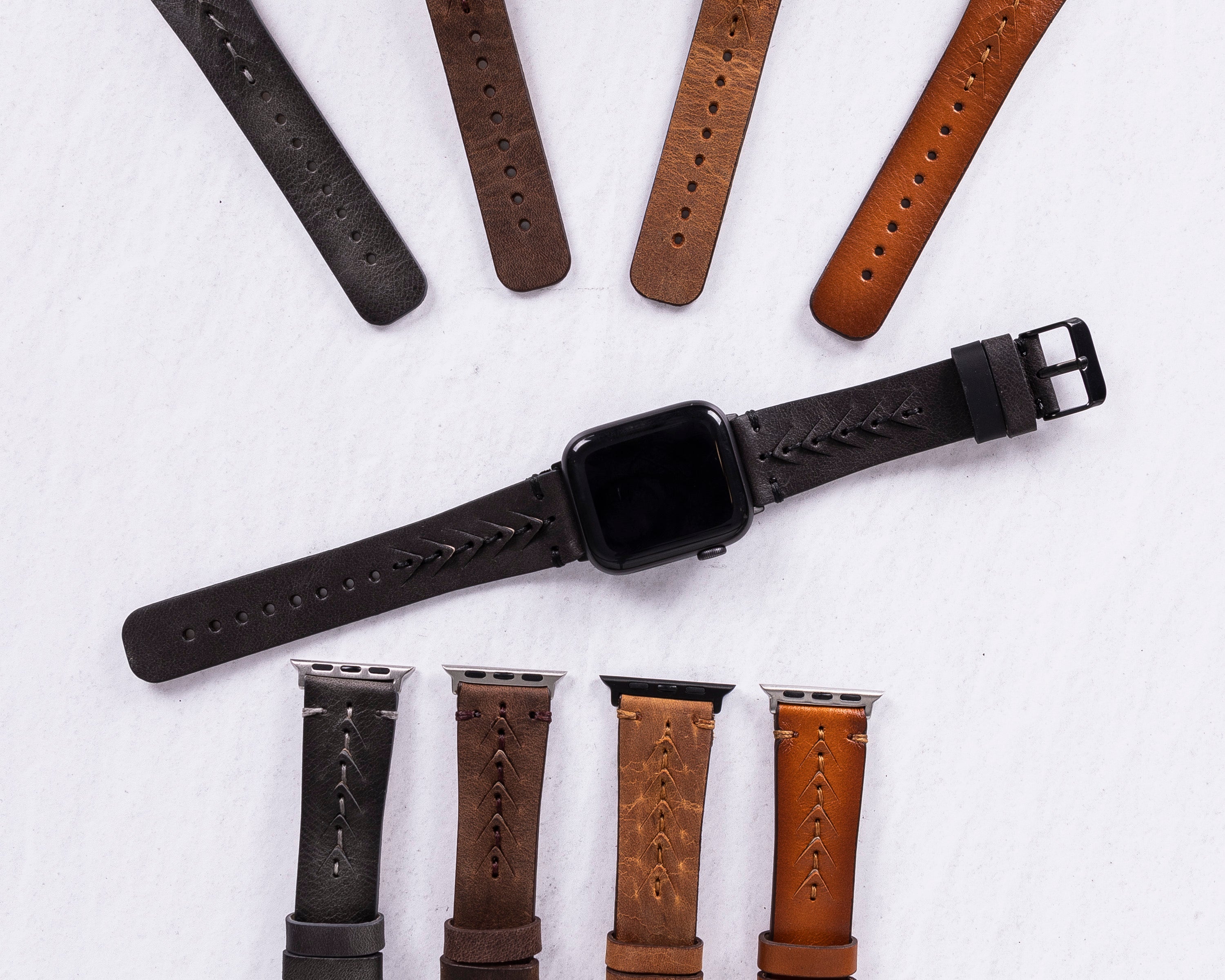 Handmade Black Classic Vector Leather Band for Apple Watch