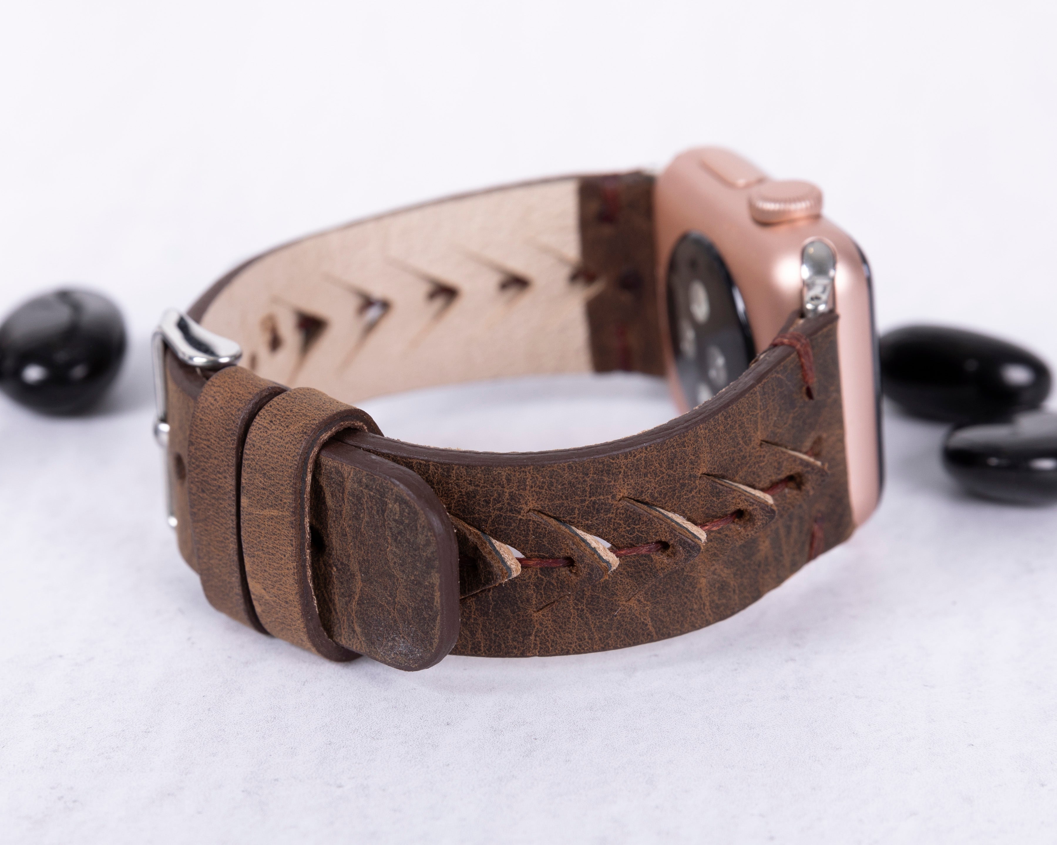 Handmade Dark Brown Classic Vector Leather Band for Apple Watch