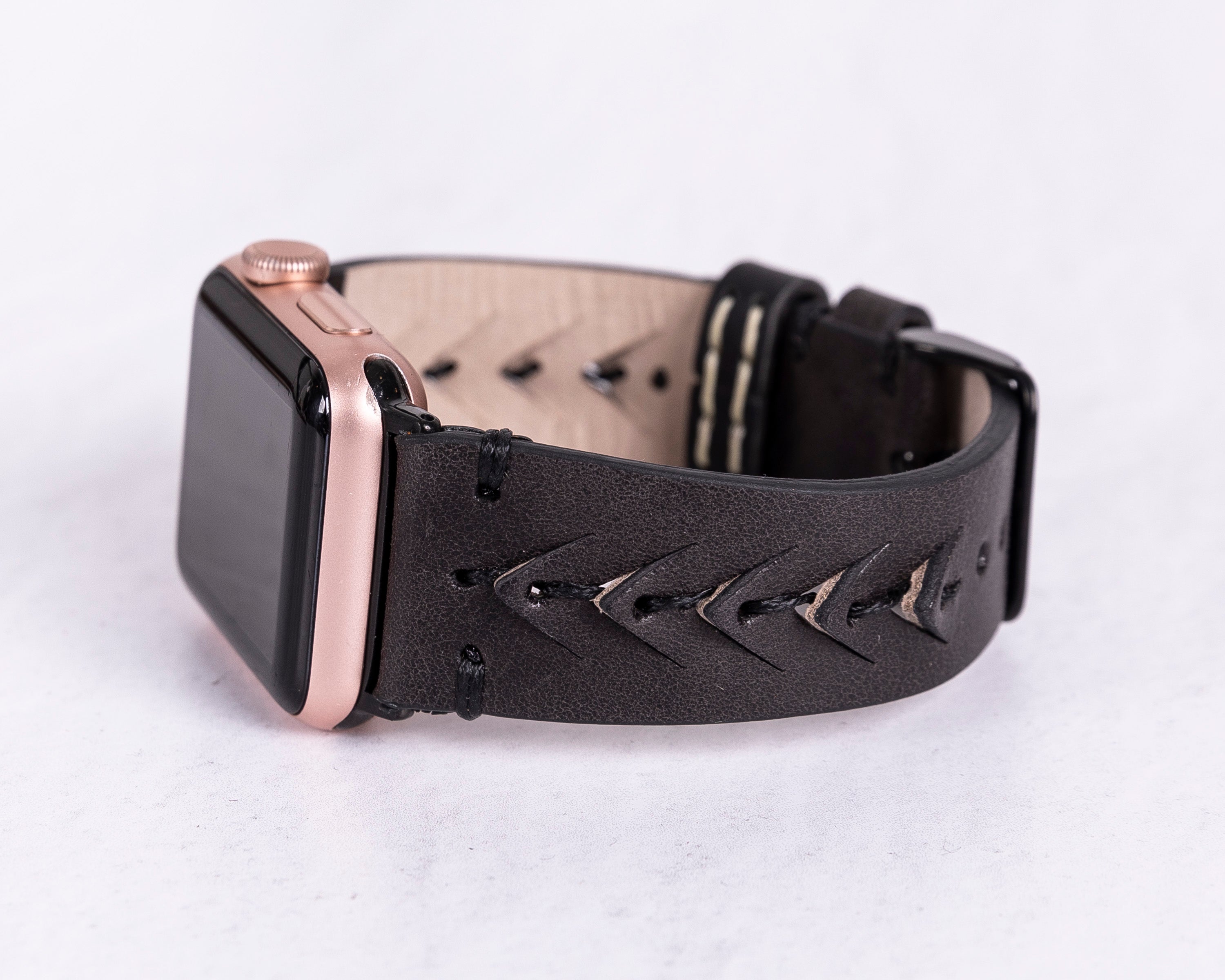 Handmade Black Classic Vector Leather Band for Apple Watch