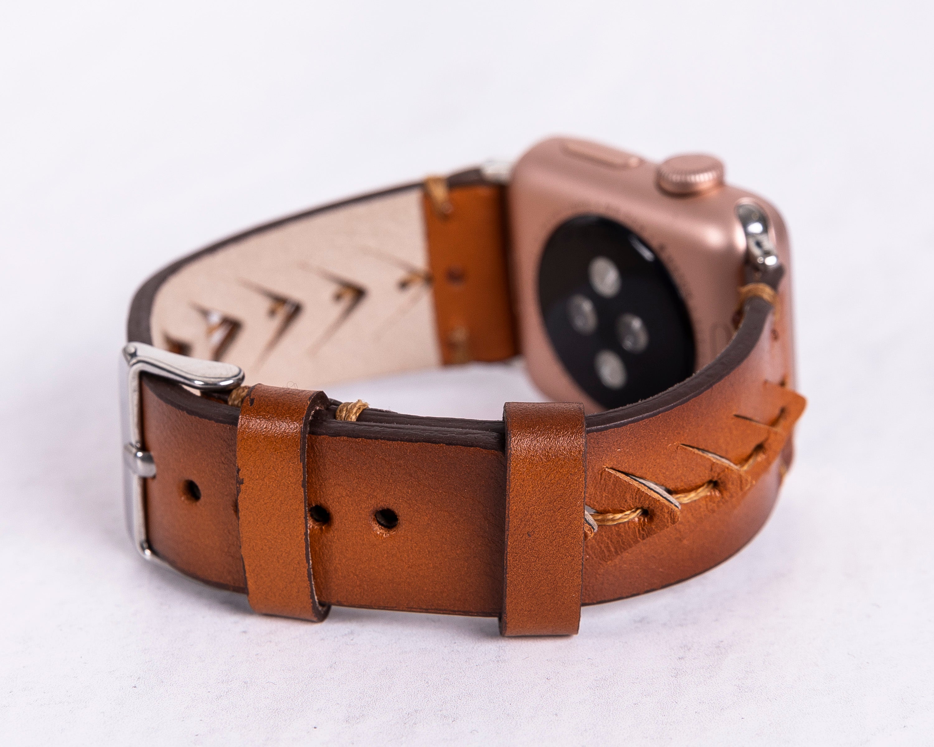 Handmade Burnished Brown Classic Vector Leather Band for Apple Watch