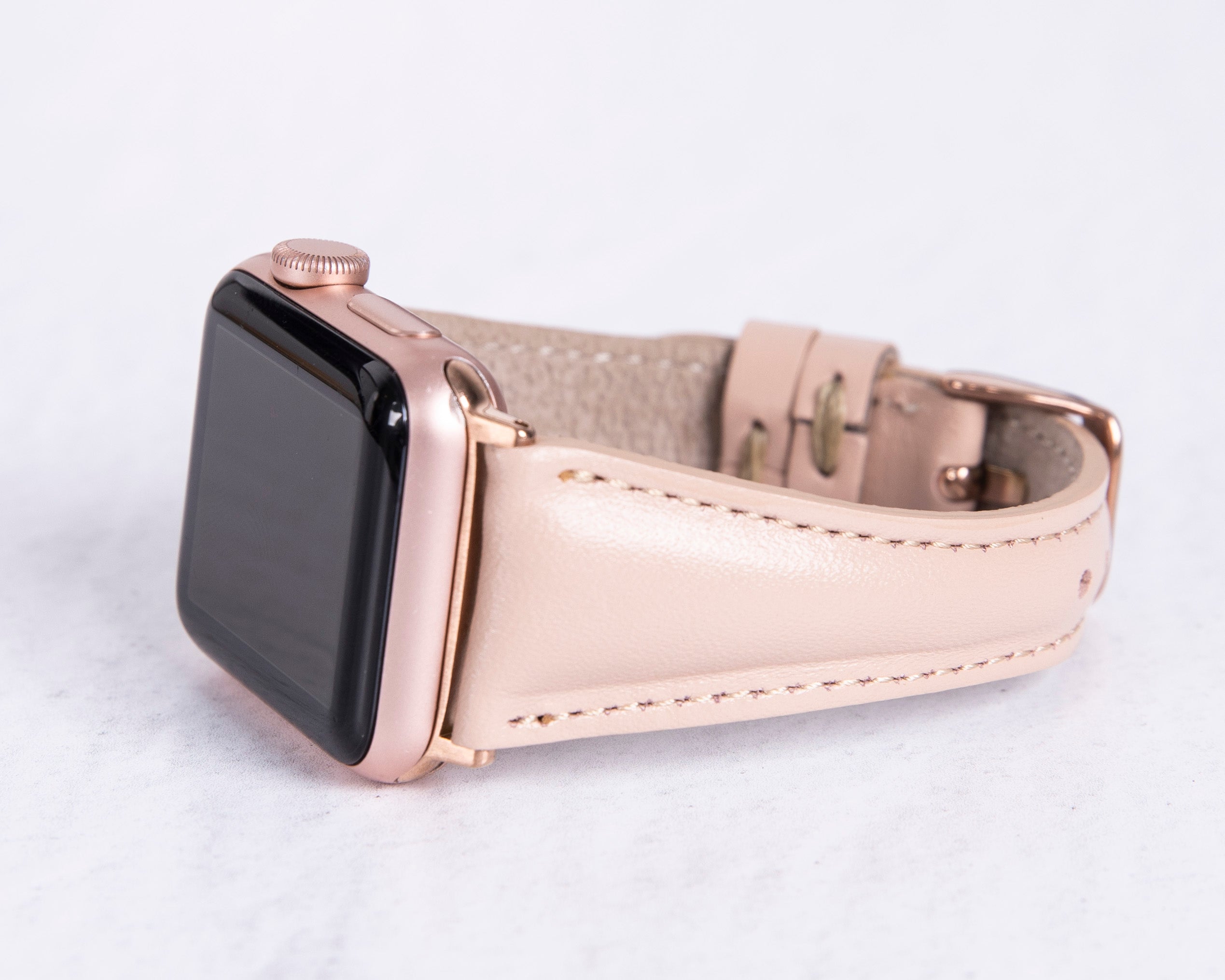 Handmade Nude Pink Slim Natural Leather Band for Apple Watch