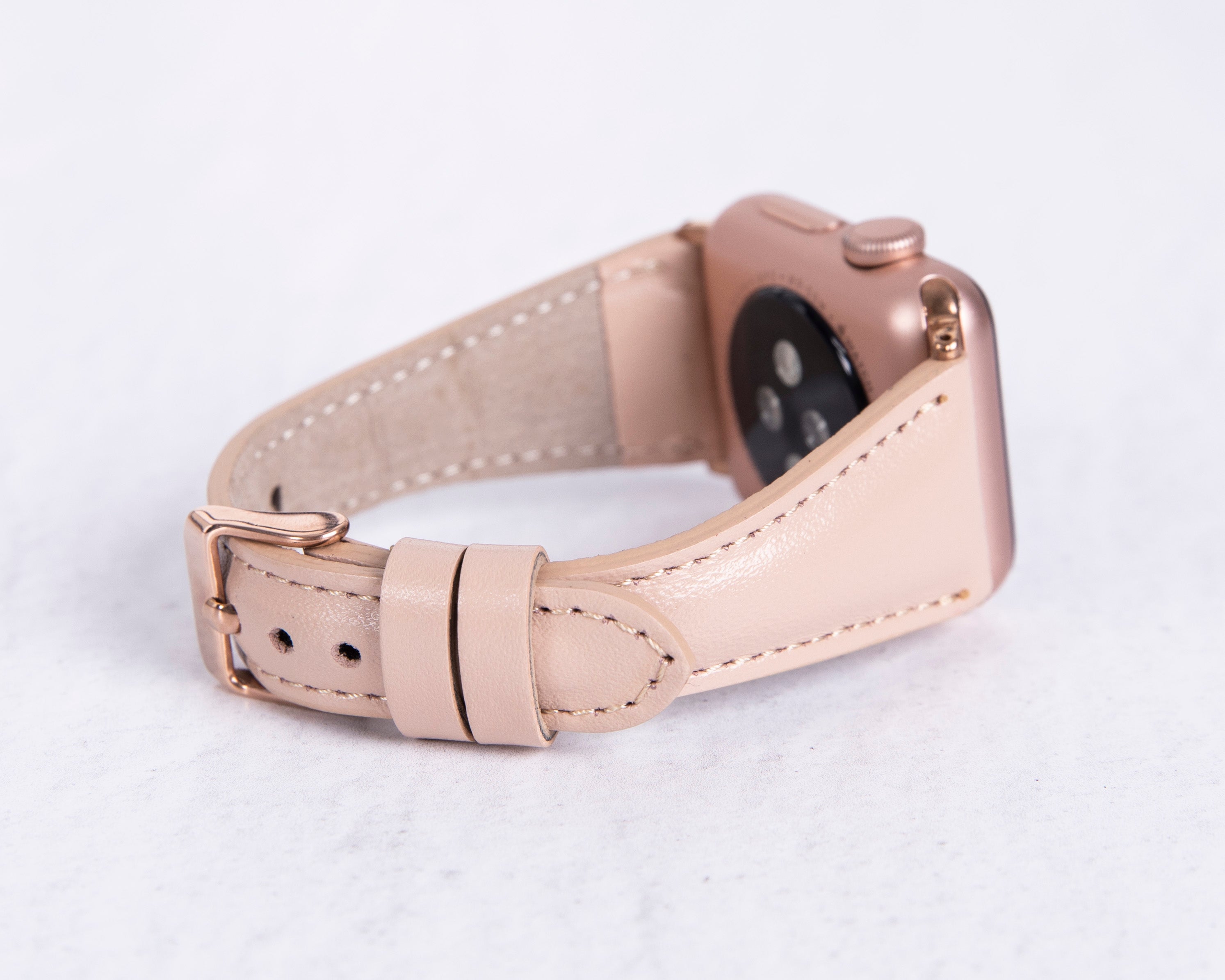 Handmade Nude Pink Slim Natural Leather Band for Apple Watch