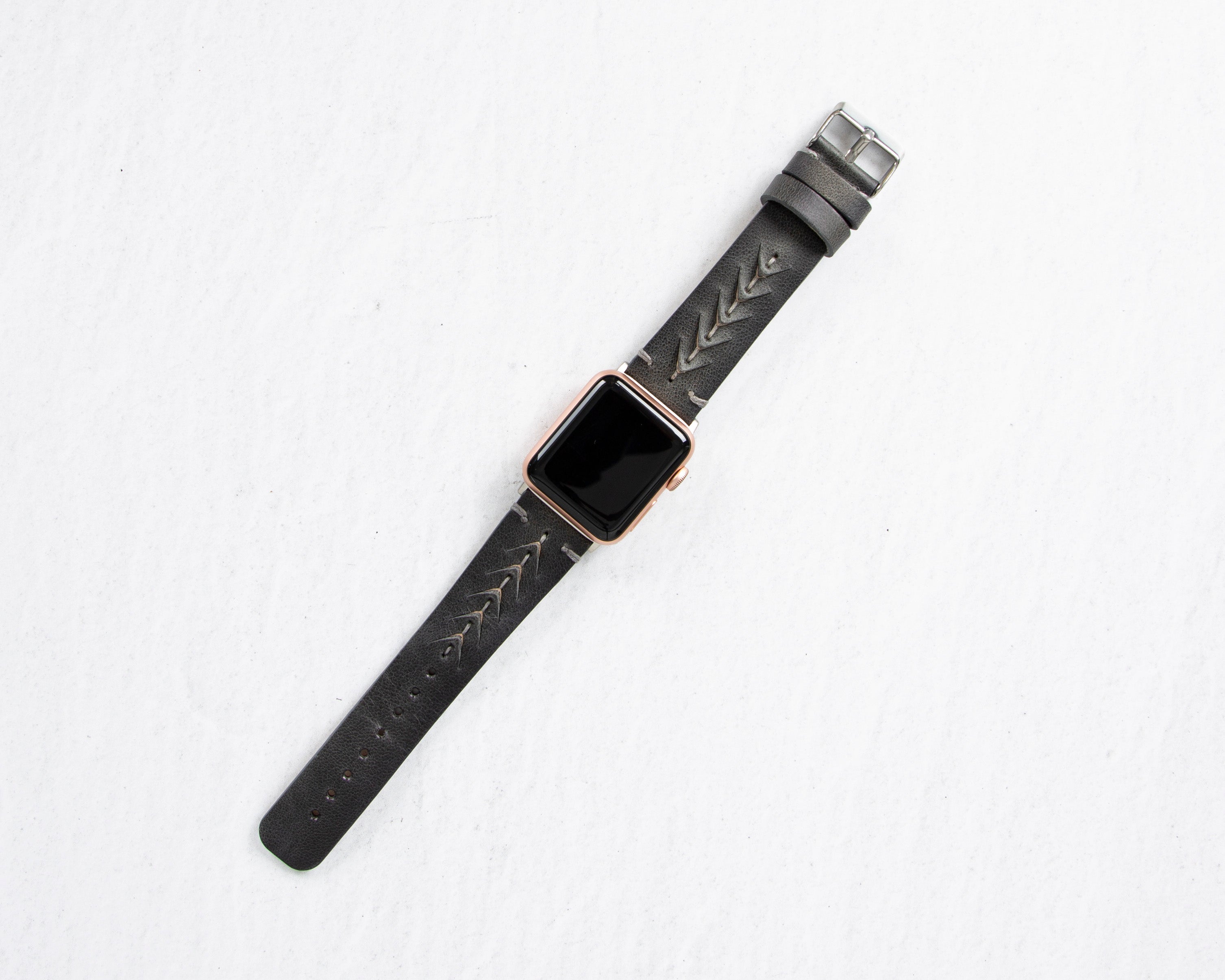 Handmade Burnished Gray Classic Vector Leather Band for Apple Watch
