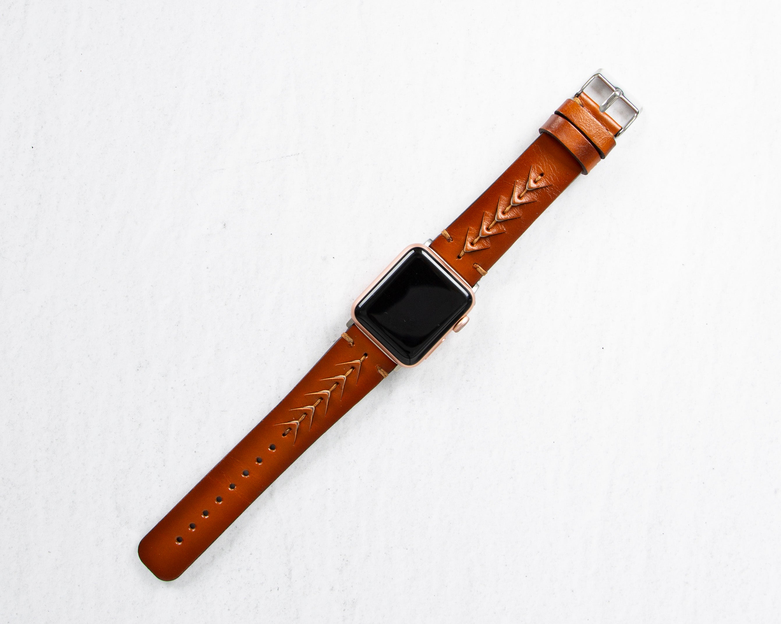Handmade Burnished Brown Classic Vector Leather Band for Apple Watch