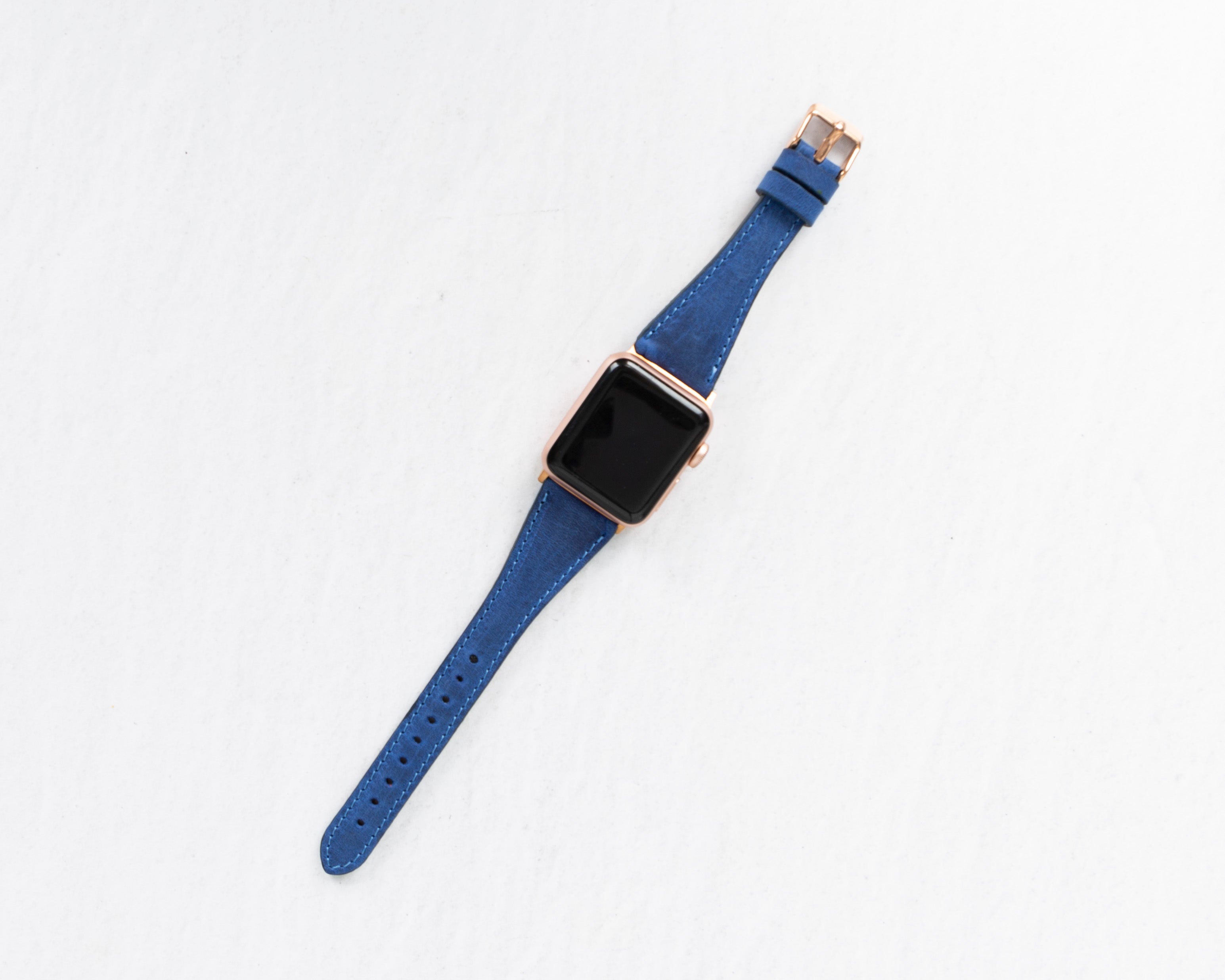 Handmade Sax Blue Slim Patina Leather Band for Apple Watch