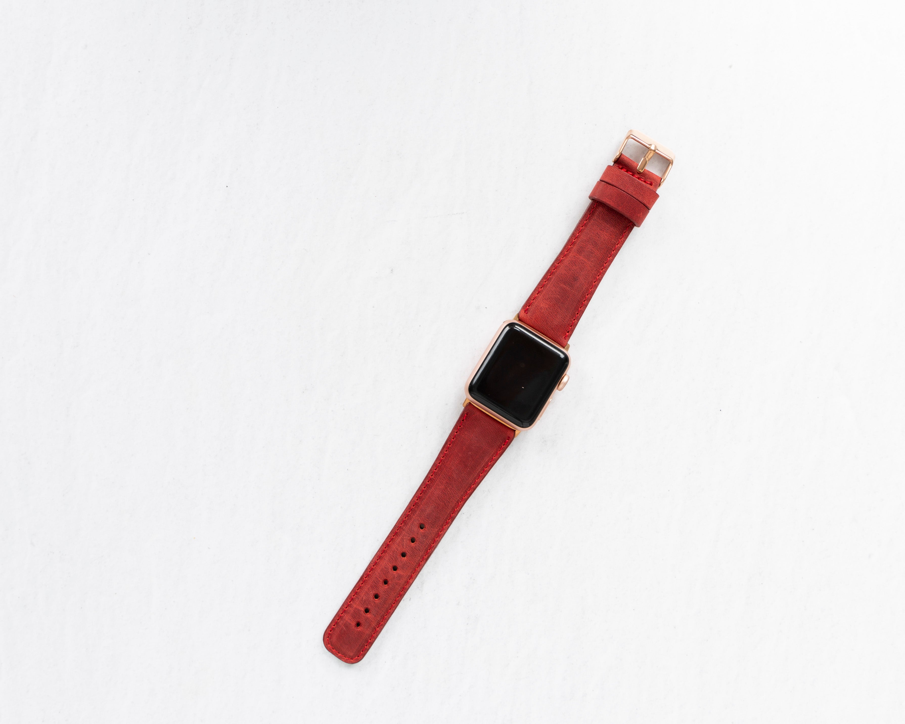 Handmade Red Classic Patina Leather Band for Apple Watch