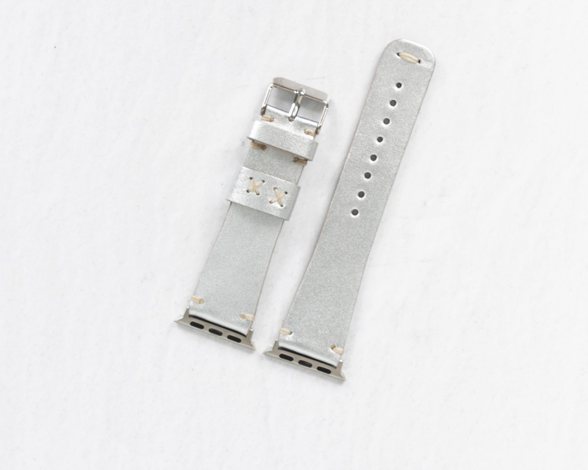 Handmade Silver Classic Artisan Leather Band for Apple Watch