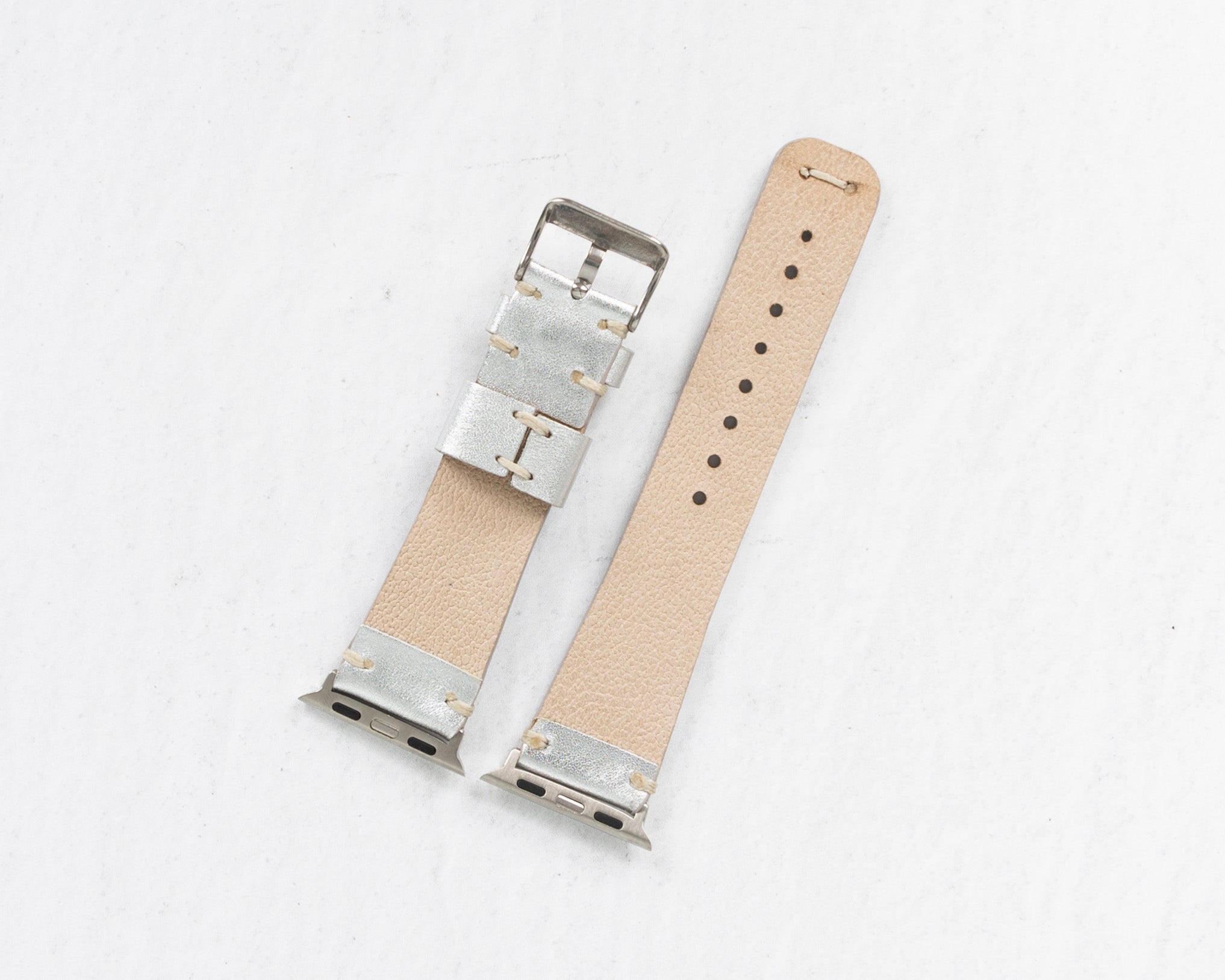 Handmade Silver Classic Artisan Leather Band for Apple Watch