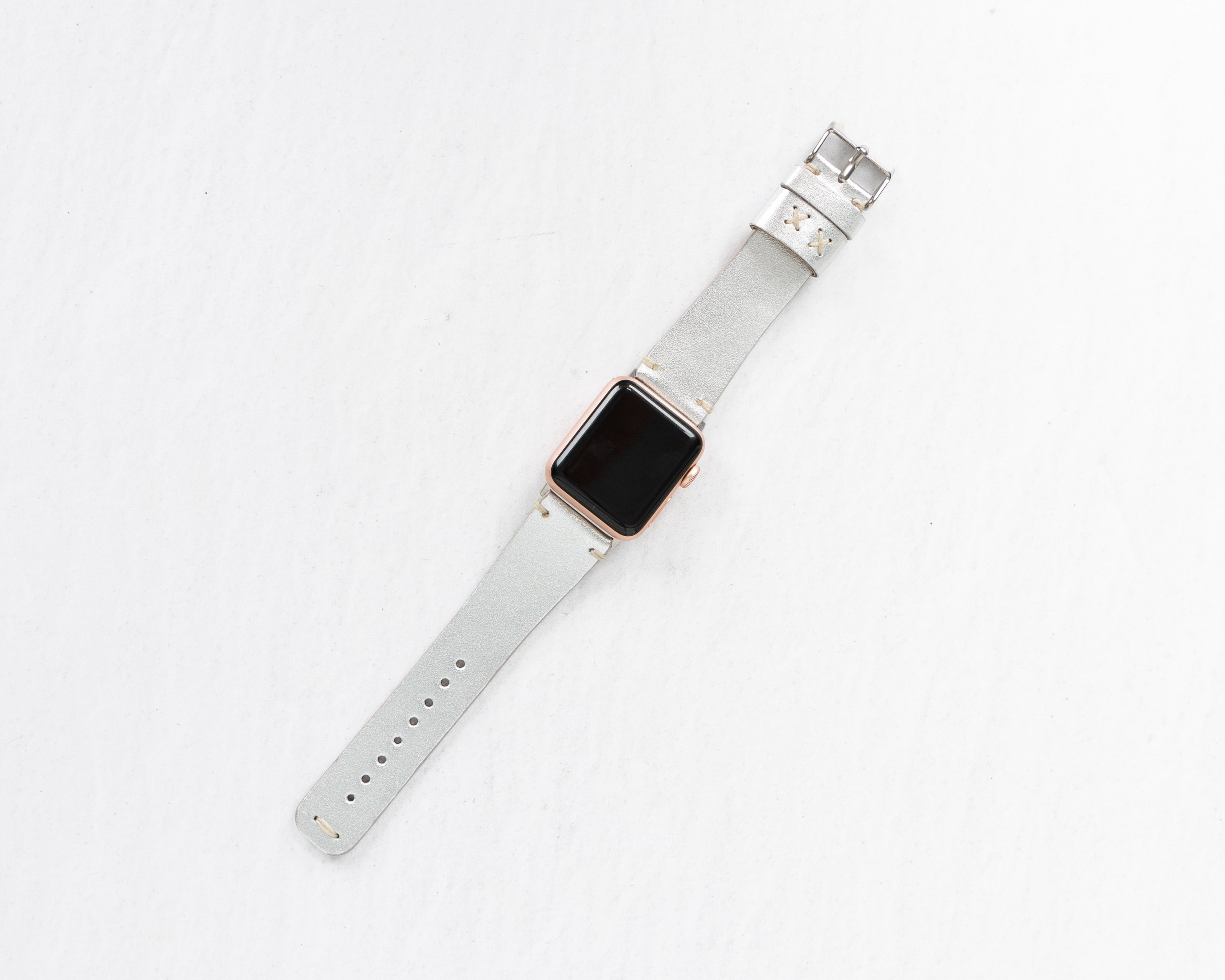 Handmade Silver Classic Artisan Leather Band for Apple Watch