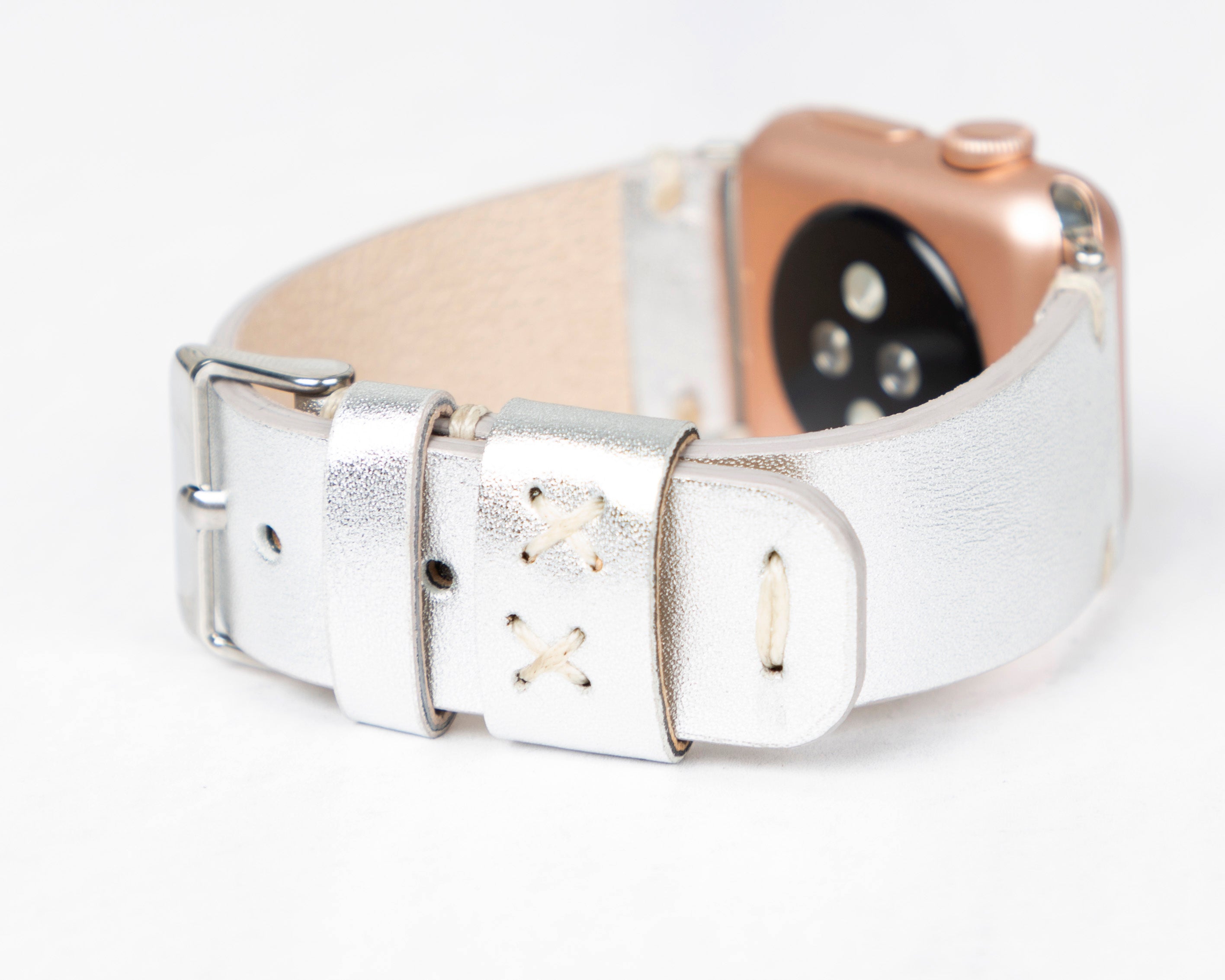 Handmade Silver Classic Artisan Leather Band for Apple Watch