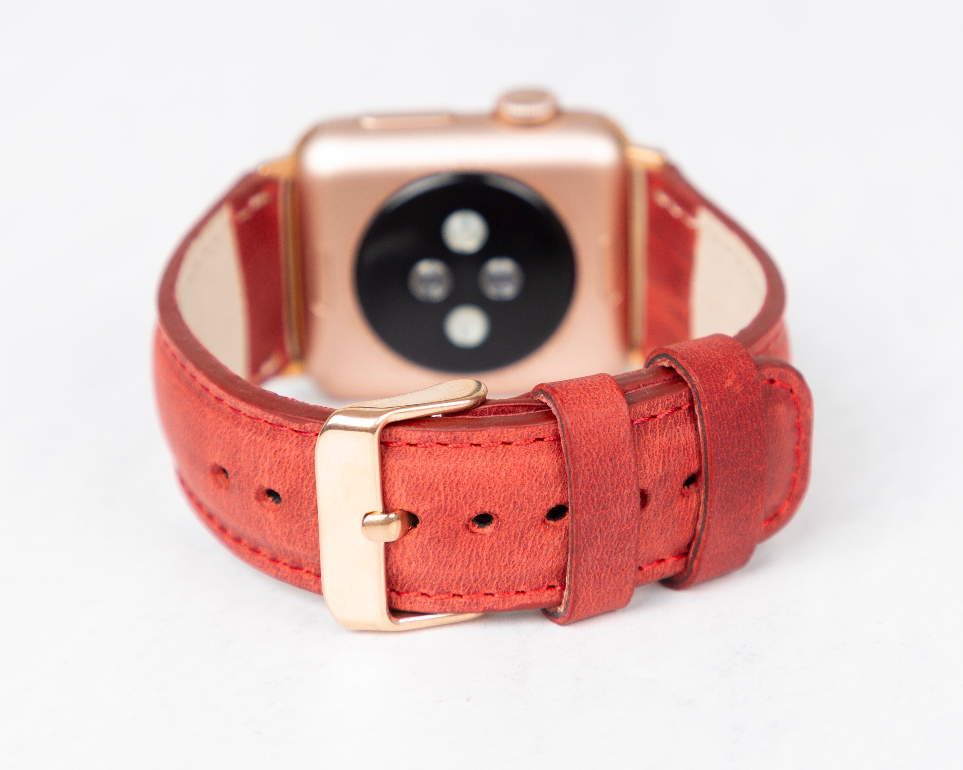 Handmade Red Classic Patina Leather Band for Apple Watch