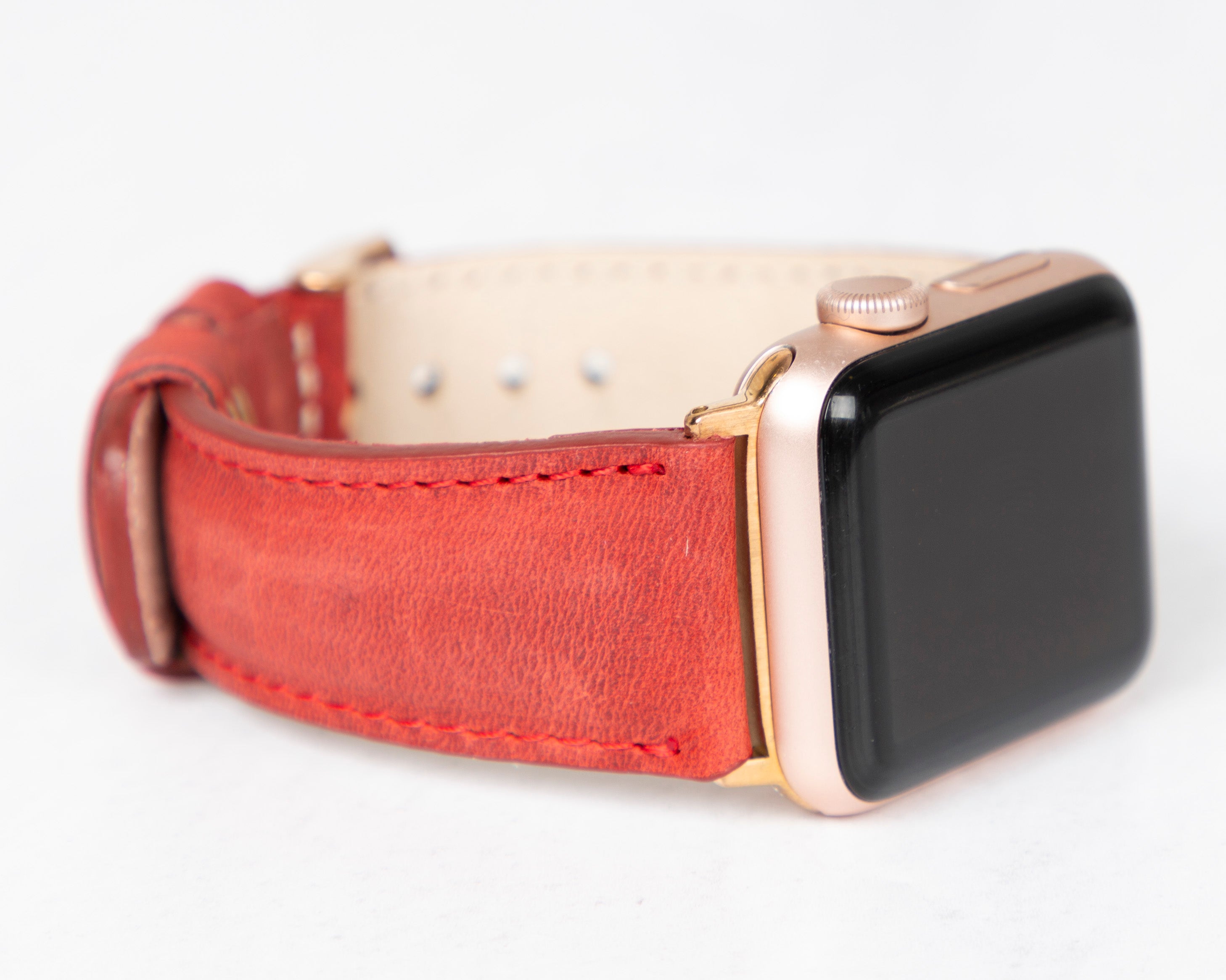 Handmade Red Classic Patina Leather Band for Apple Watch