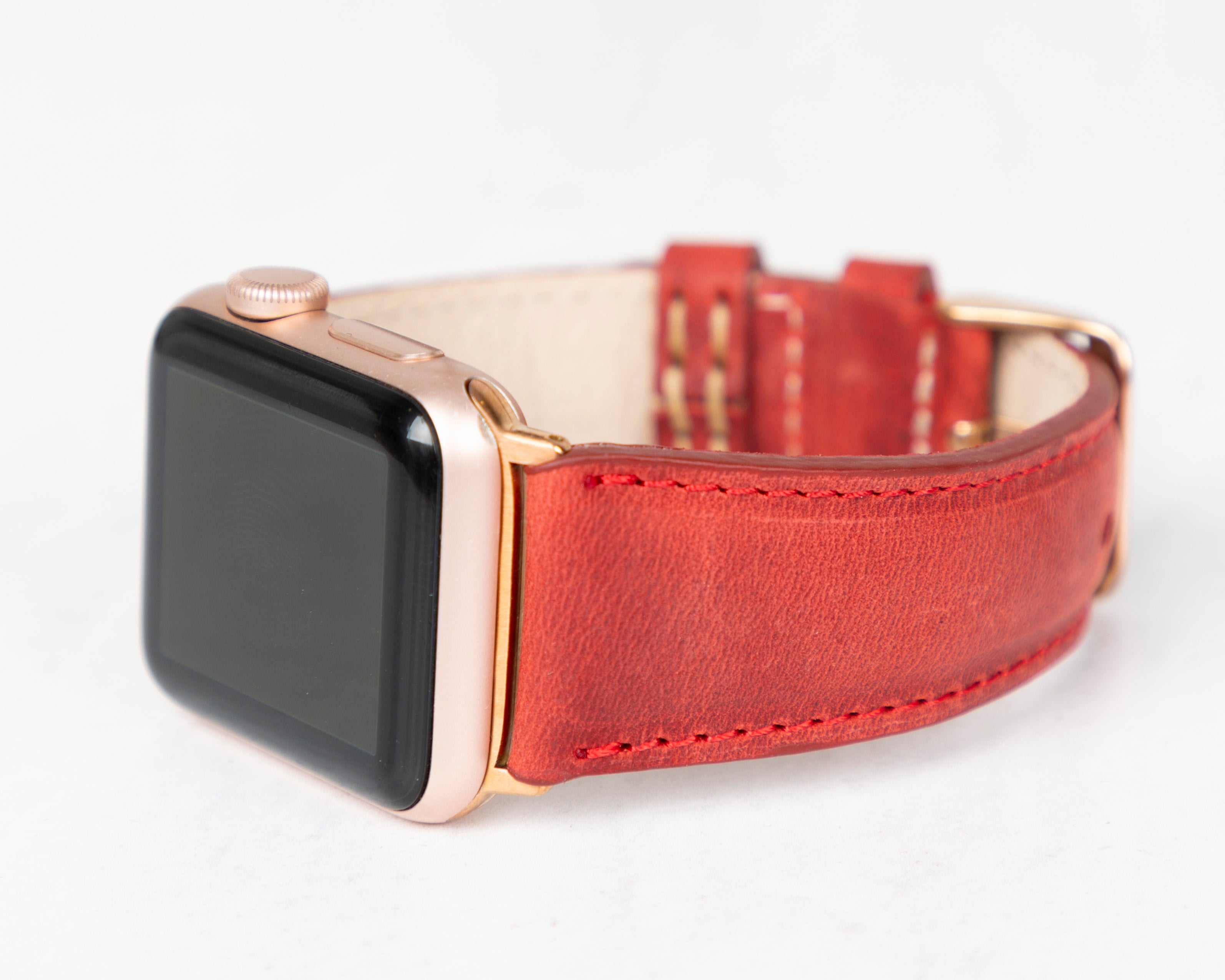 Handmade Red Classic Patina Leather Band for Apple Watch