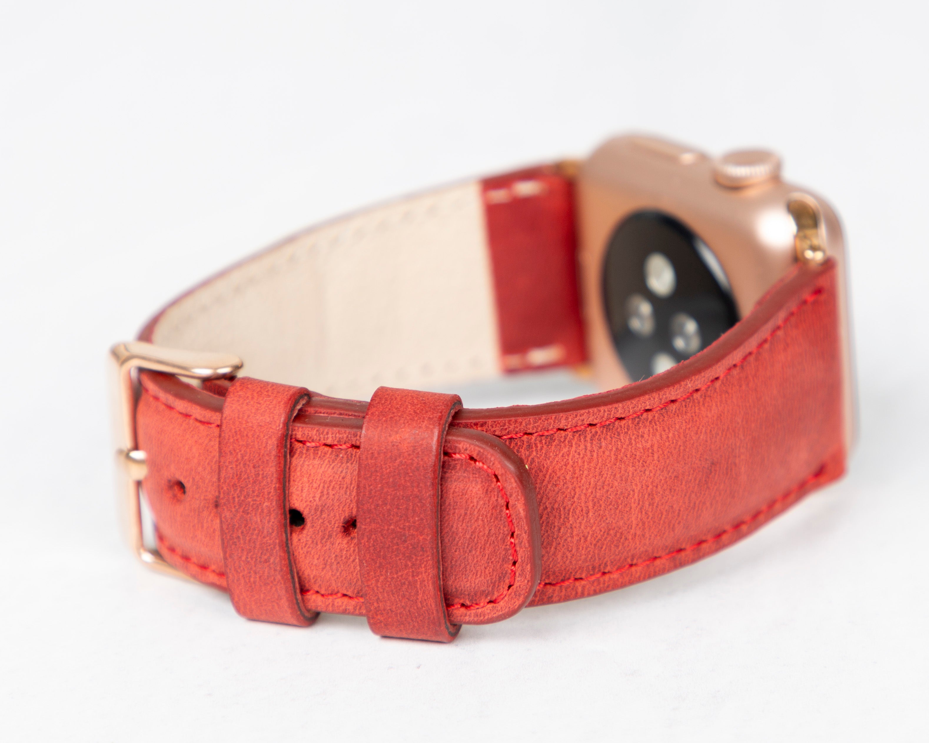 Handmade Red Classic Patina Leather Band for Apple Watch