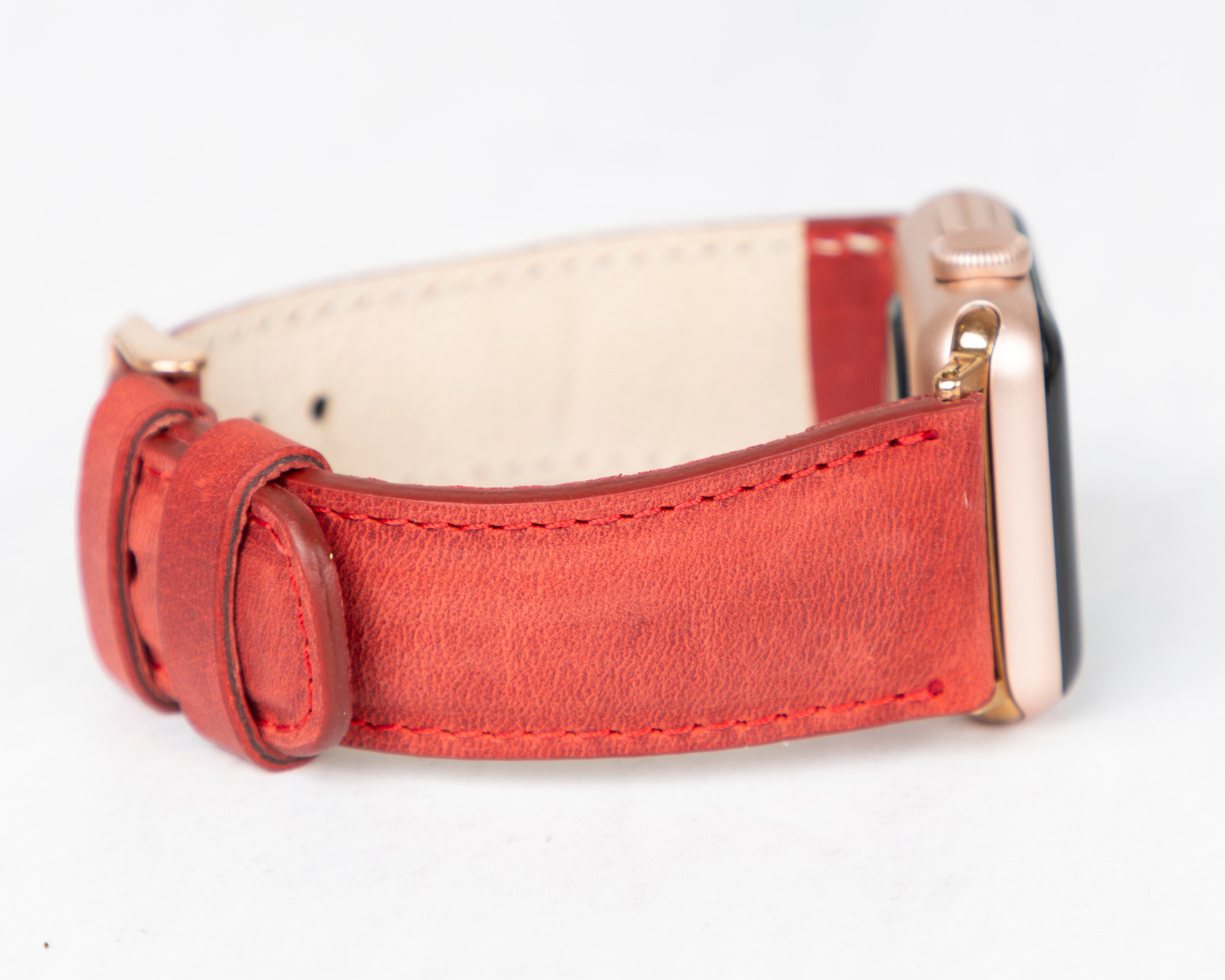 Handmade Red Classic Patina Leather Band for Apple Watch