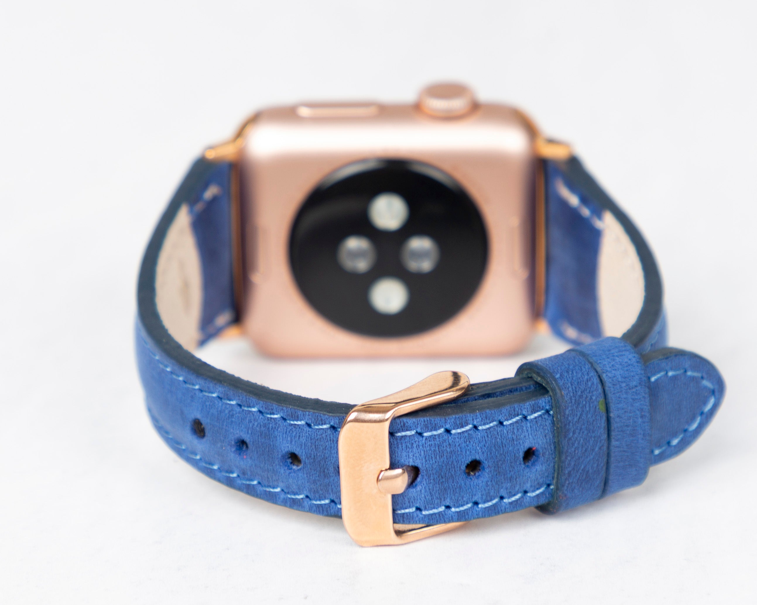 Handmade Sax Blue Slim Patina Leather Band for Apple Watch