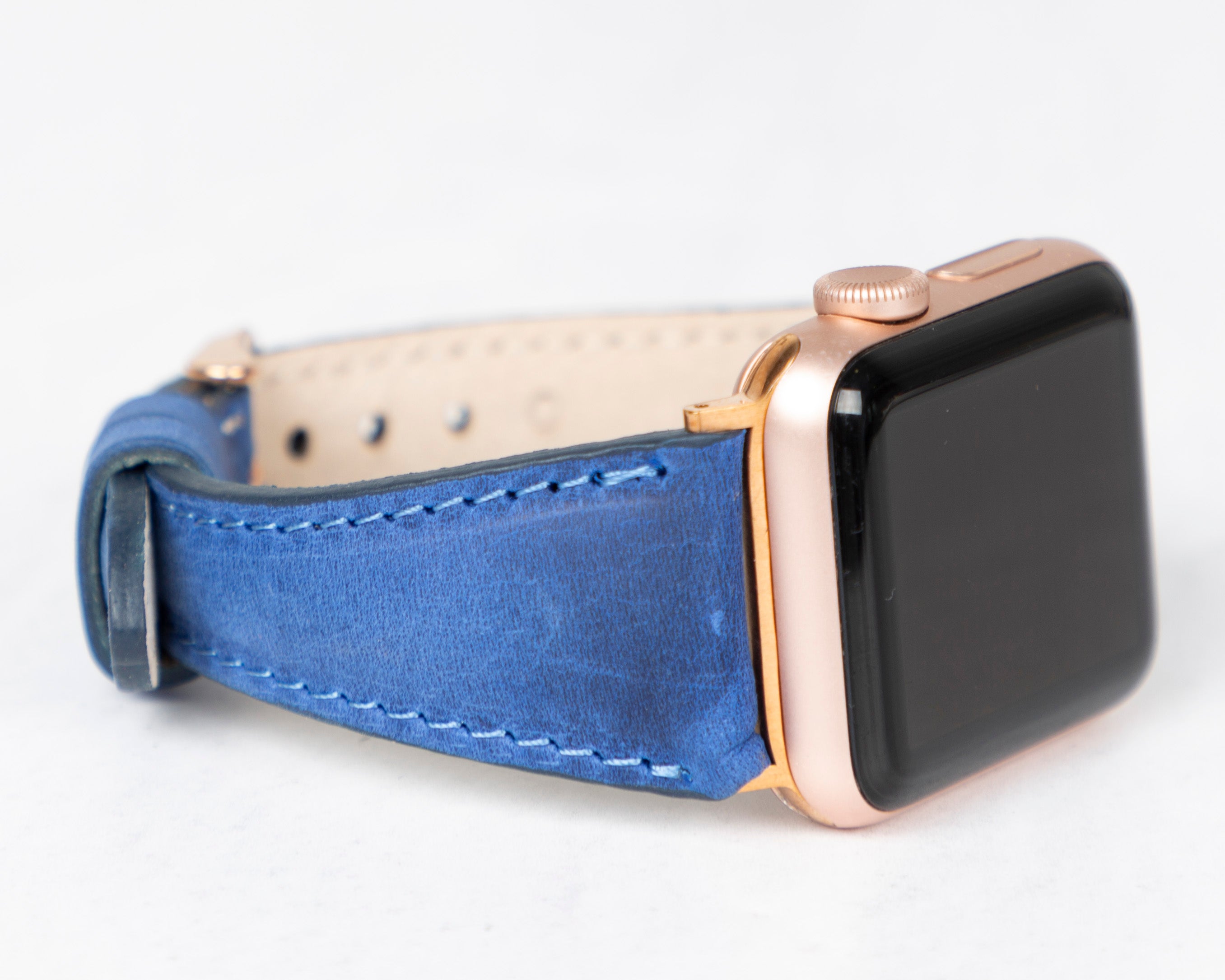 Handmade Sax Blue Slim Patina Leather Band for Apple Watch