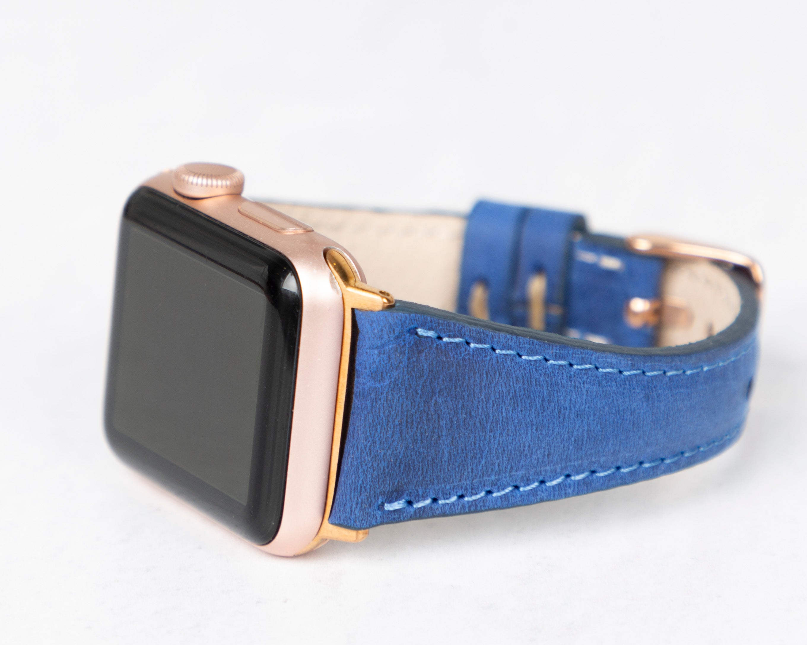 Handmade Sax Blue Slim Patina Leather Band for Apple Watch