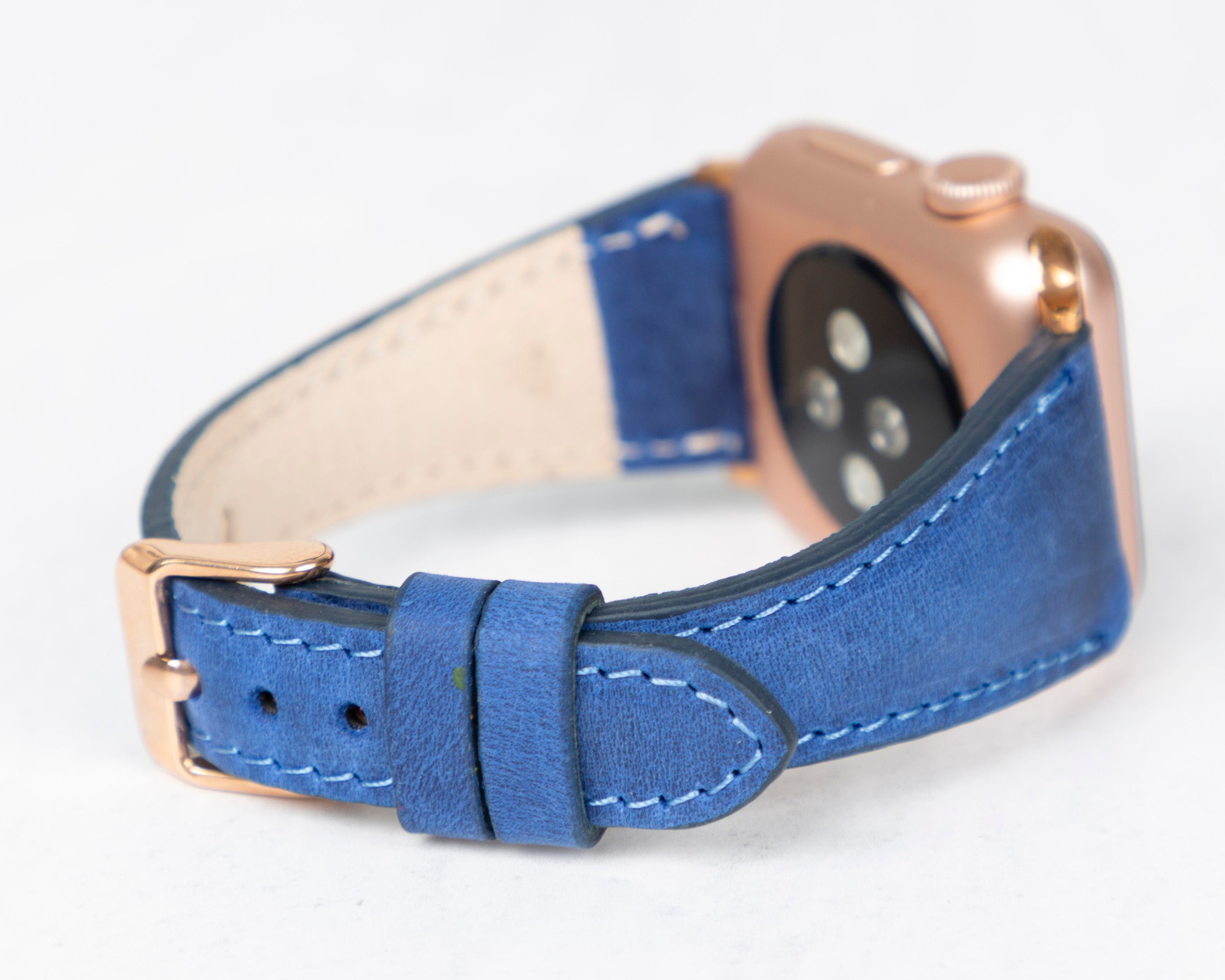 Handmade Sax Blue Slim Patina Leather Band for Apple Watch