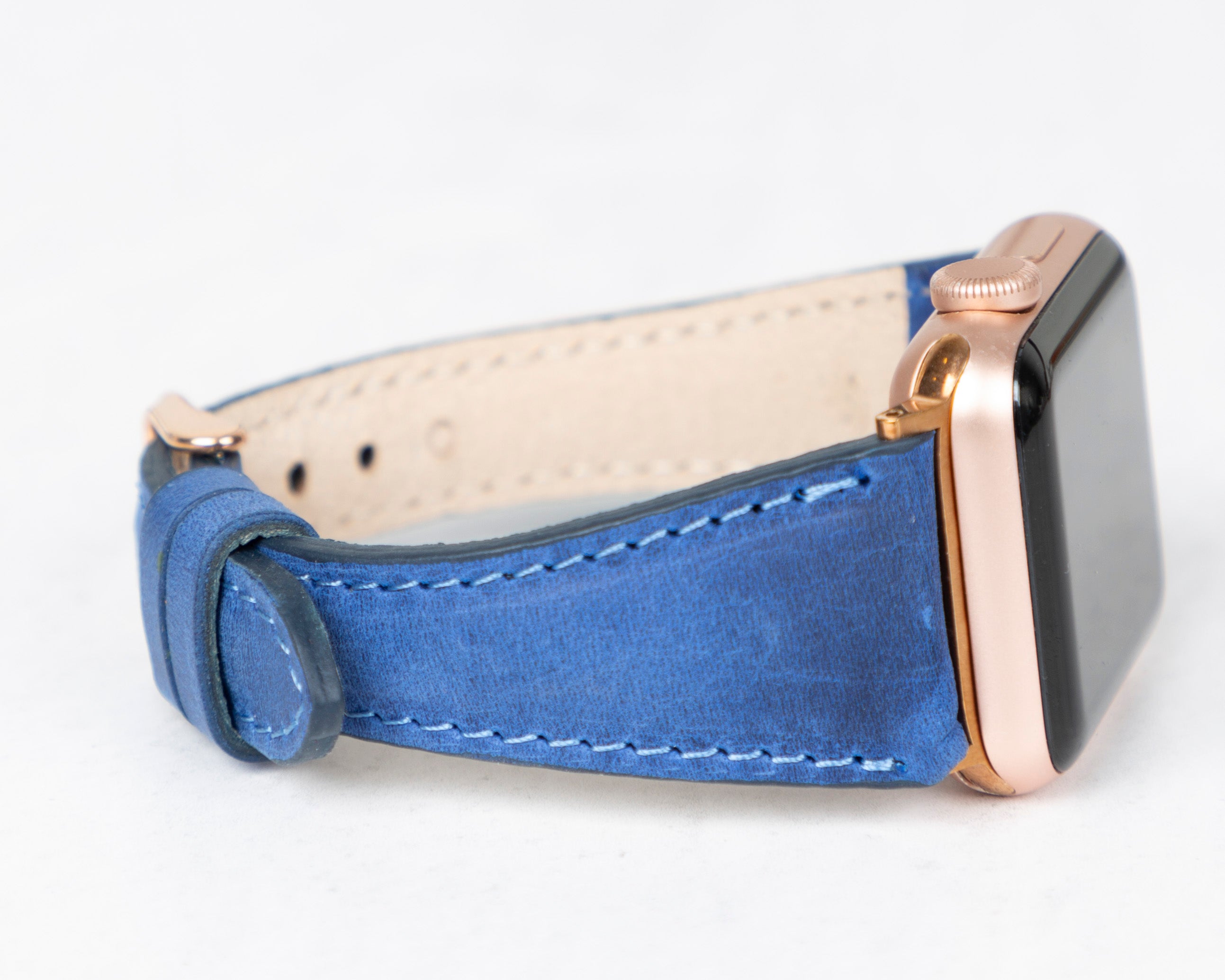 Handmade Sax Blue Slim Patina Leather Band for Apple Watch