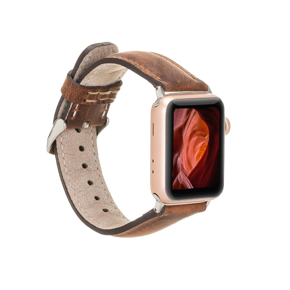 Luxury Antic Brown Classic Leather Apple Watch Band for All Series & Sizes - MADUEM - 1
