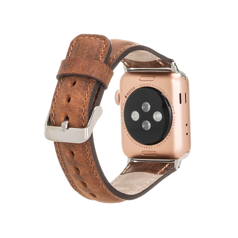Luxury Antic Brown Classic Leather Apple Watch Band for All Series & Sizes - MADUEM - 2