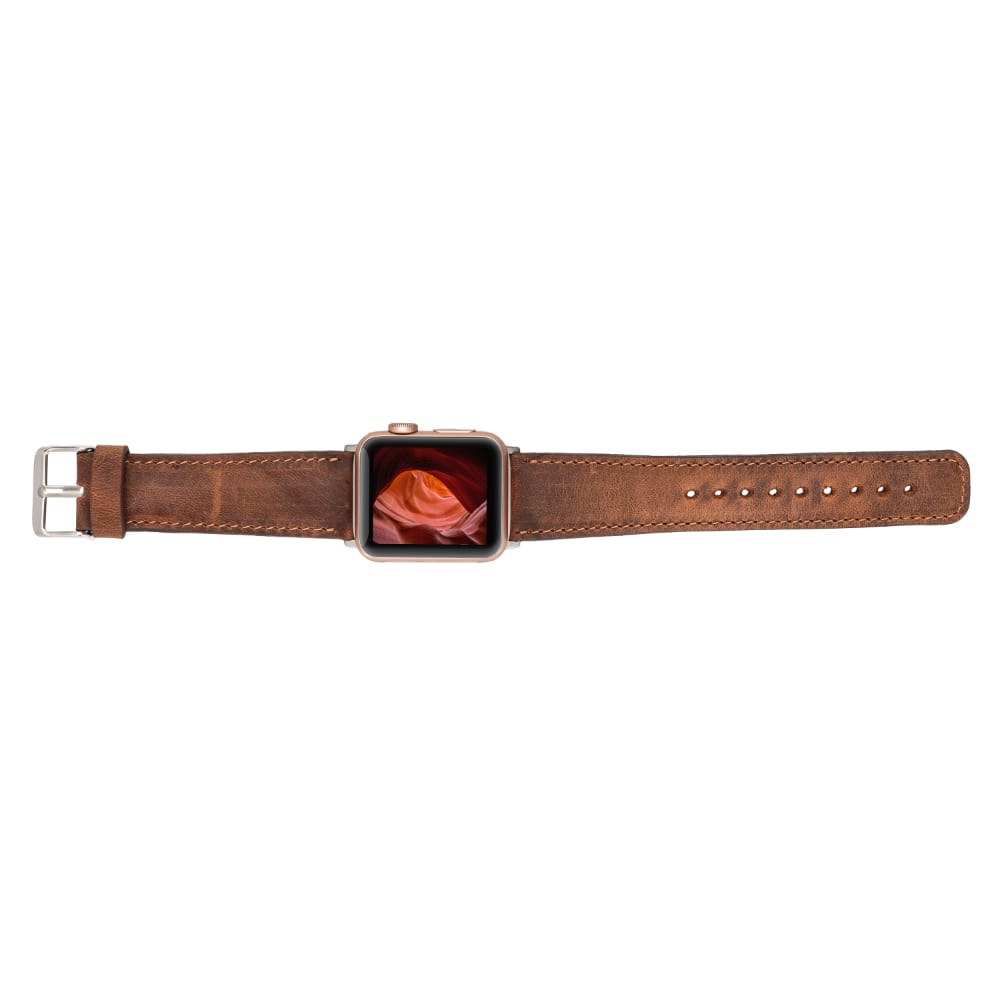 Luxury Antic Brown Classic Leather Apple Watch Band for All Series & Sizes - MADUEM - 5