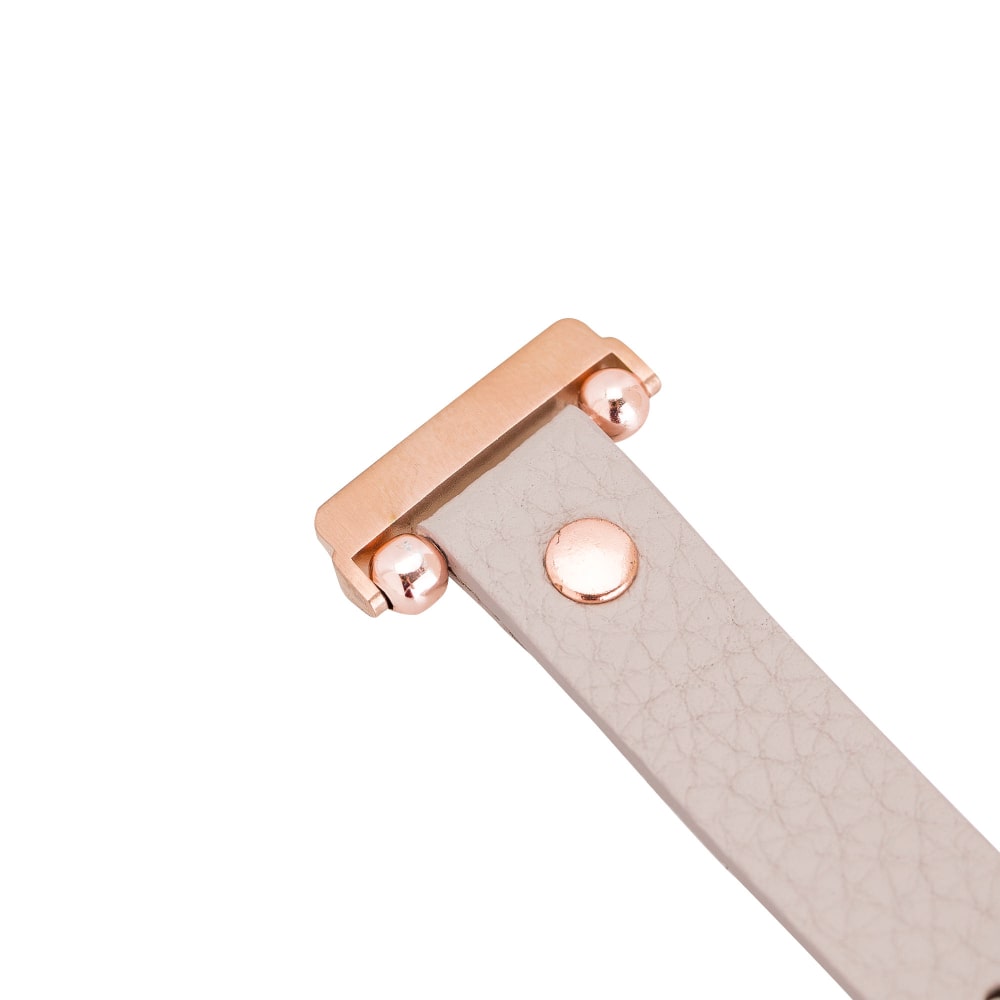 Luxury Beige Leather Fitbit Watch Band for All Series & Sizes with Rose Gold Rivet - MADUEM - 14