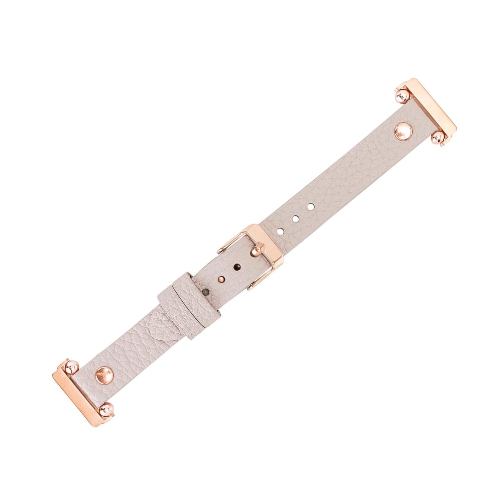 Luxury Beige Leather Fitbit Watch Band for All Series & Sizes with Rose Gold Rivet - MADUEM - 15