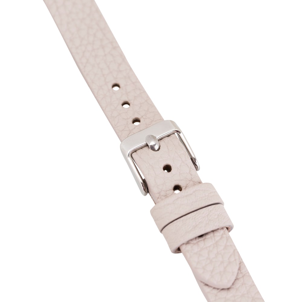 Luxury Beige Leather Fitbit Watch Band for All Series & Sizes with Silver Rivet - MADUEM - 18