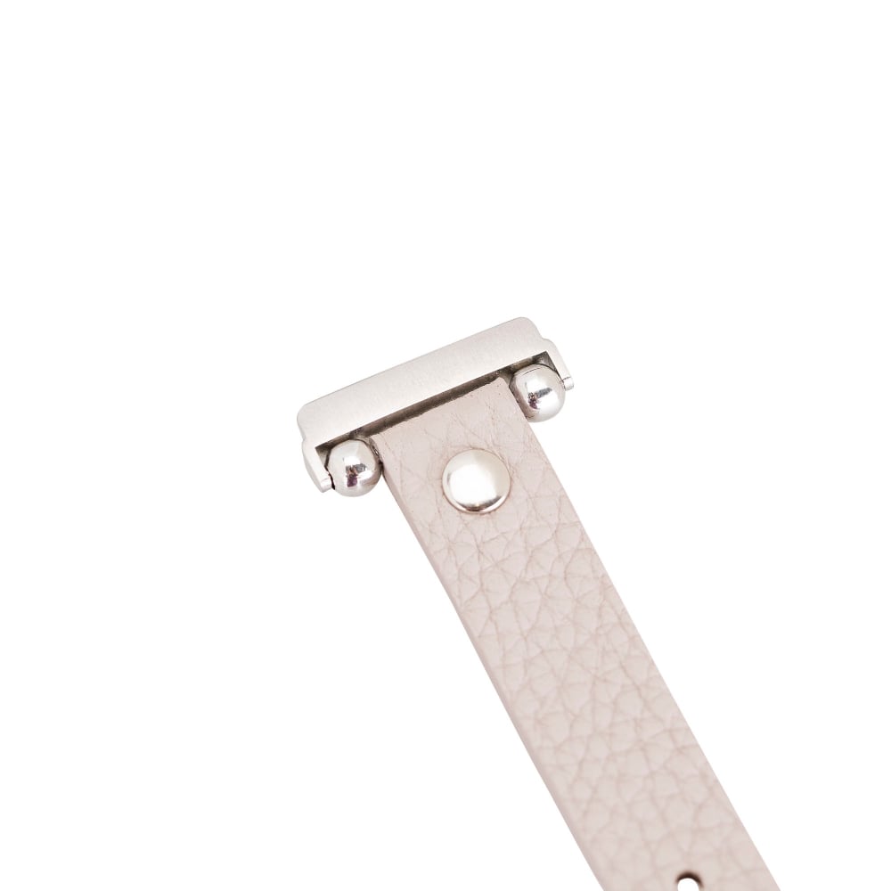 Luxury Beige Leather Fitbit Watch Band for All Series & Sizes with Silver Rivet - MADUEM - 19