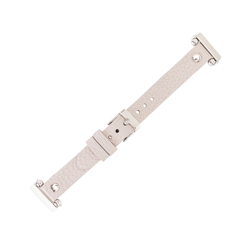 Luxury Beige Leather Fitbit Watch Band for All Series & Sizes with Silver Rivet - MADUEM - 20