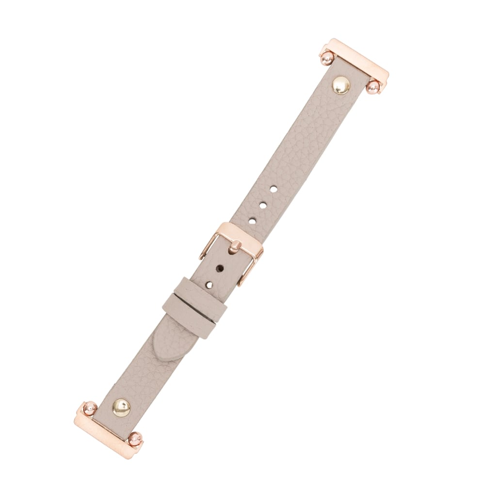 Luxury Beige Leather Fitbit Watch Band for All Series & Sizes with Gold Rivet - MADUEM - 9