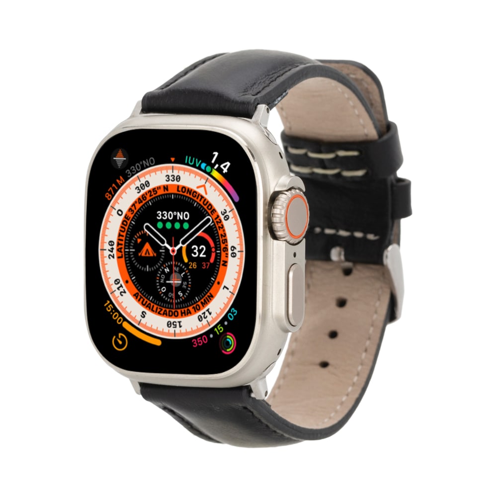 Luxury Black Classic Leather Apple Watch Band for All Series & Sizes - MADUEM - 1