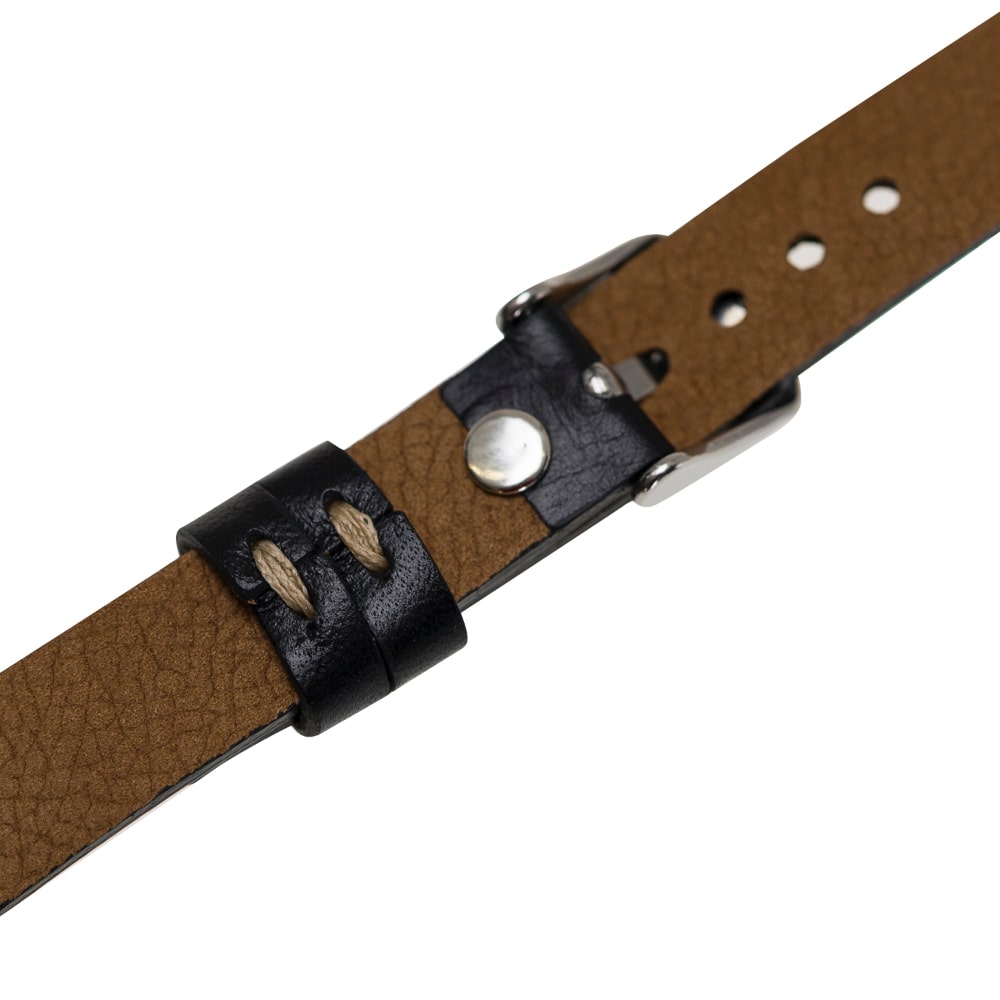 Luxury Black Skinny Leather Apple Watch Band for All Series & Sizes with Silver Rivet - MADUEM - 3