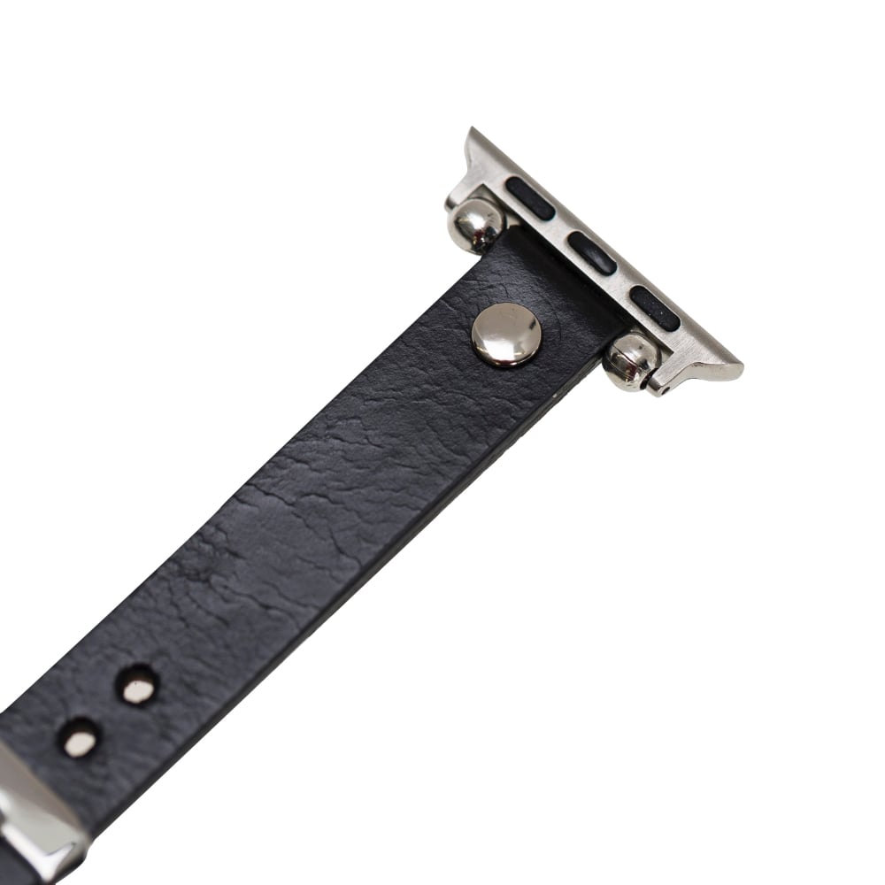Luxury Black Skinny Leather Apple Watch Band for All Series & Sizes with Silver Rivet - MADUEM - 4