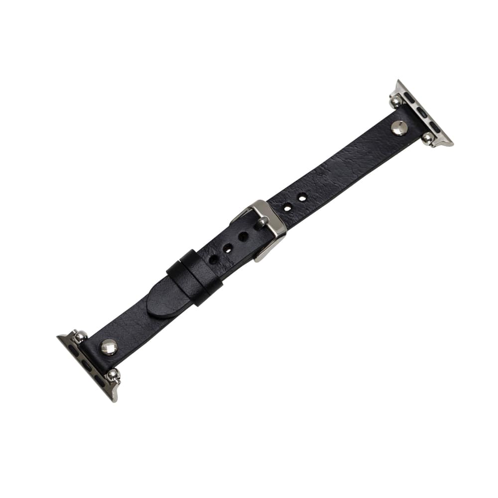 Luxury Black Skinny Leather Apple Watch Band for All Series & Sizes with Silver Rivet - MADUEM - 6