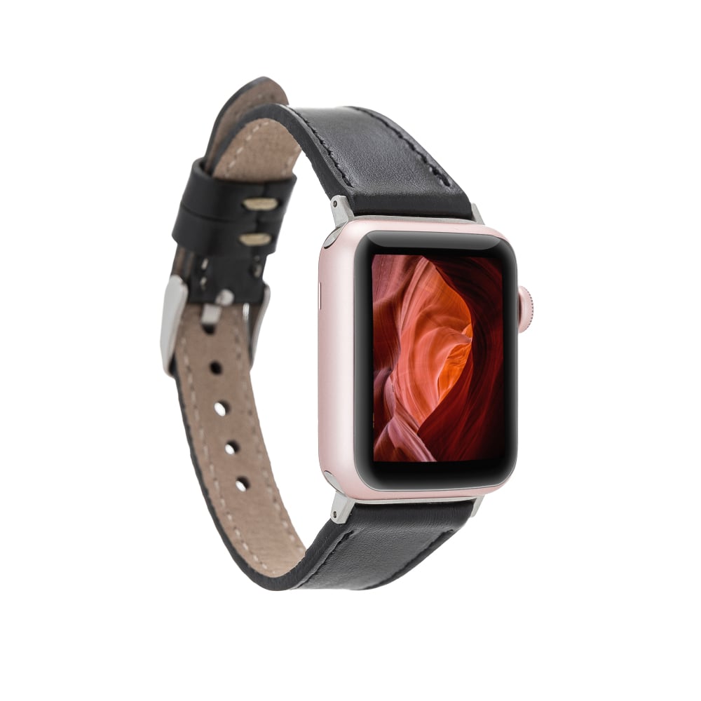 Luxury Black Slim Leather Apple Watch Band for All Series & Sizes - MADUEM - 1