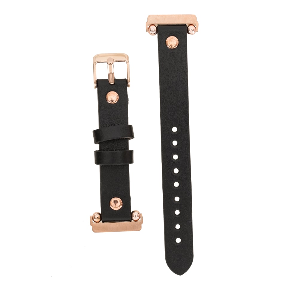 Luxury Black Leather Fitbit Watch Band for All Series & Sizes Rose Gold Rivet- MADUEM - 1