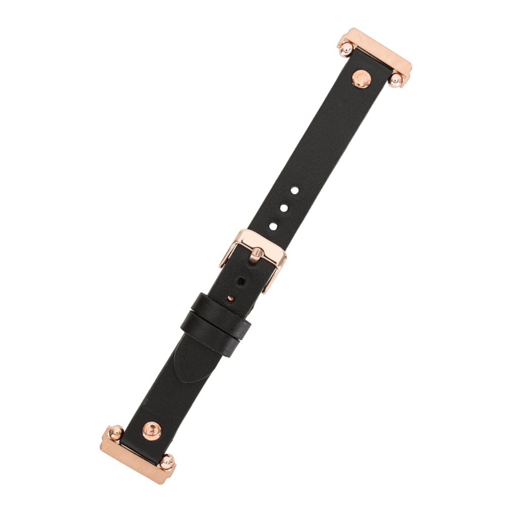 Luxury Black Leather Fitbit Watch Band for All Series & Sizes Rose Gold Rivet- MADUEM - 10