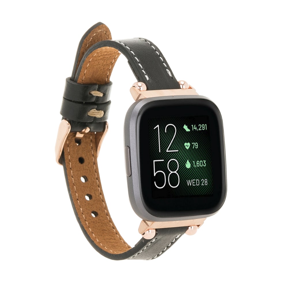 Luxury Black Leather Fitbit Watch Band for All Series & Sizes - MADUEM - 2